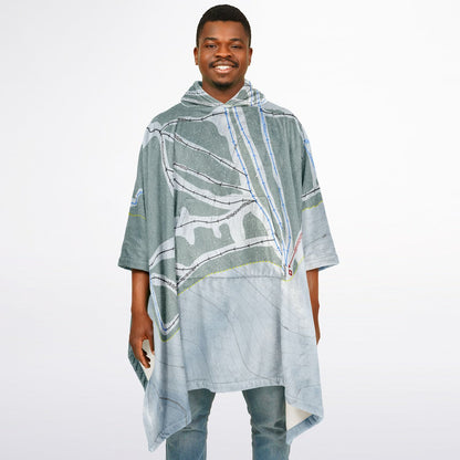 Teton Pass, Montana Ski Resort Map Flannel Blanket Poncho
