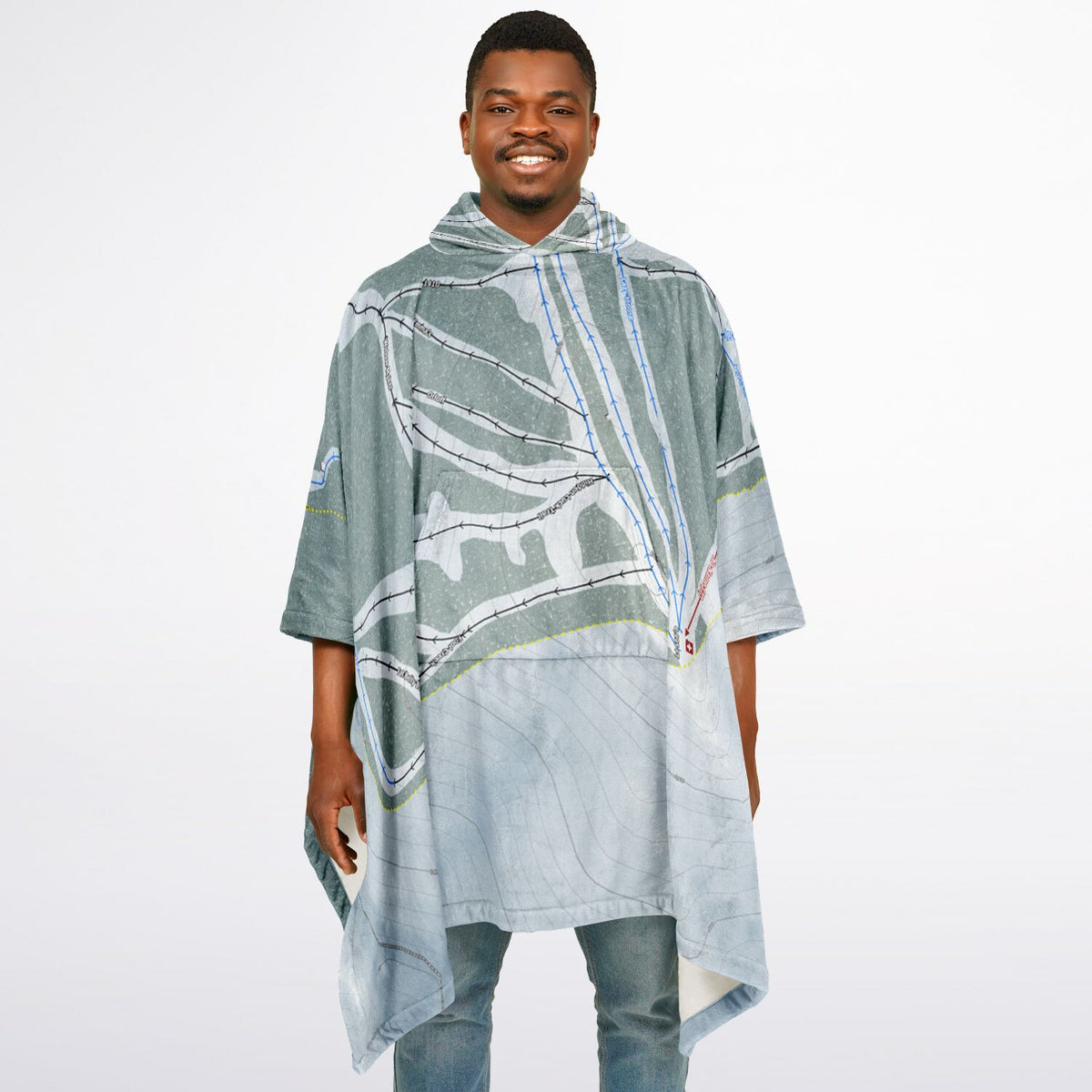 Teton Pass, Montana Ski Resort Map Flannel Blanket Poncho