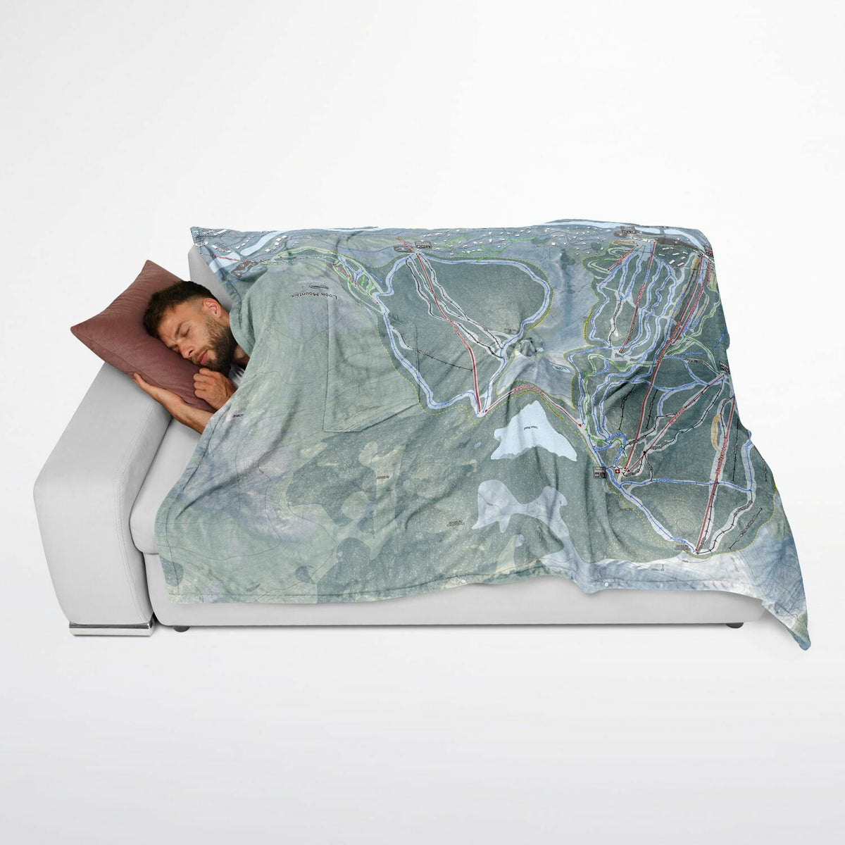 Loon Mountain, New Hampshire Ski Resort Map Flannel Blanket Poncho