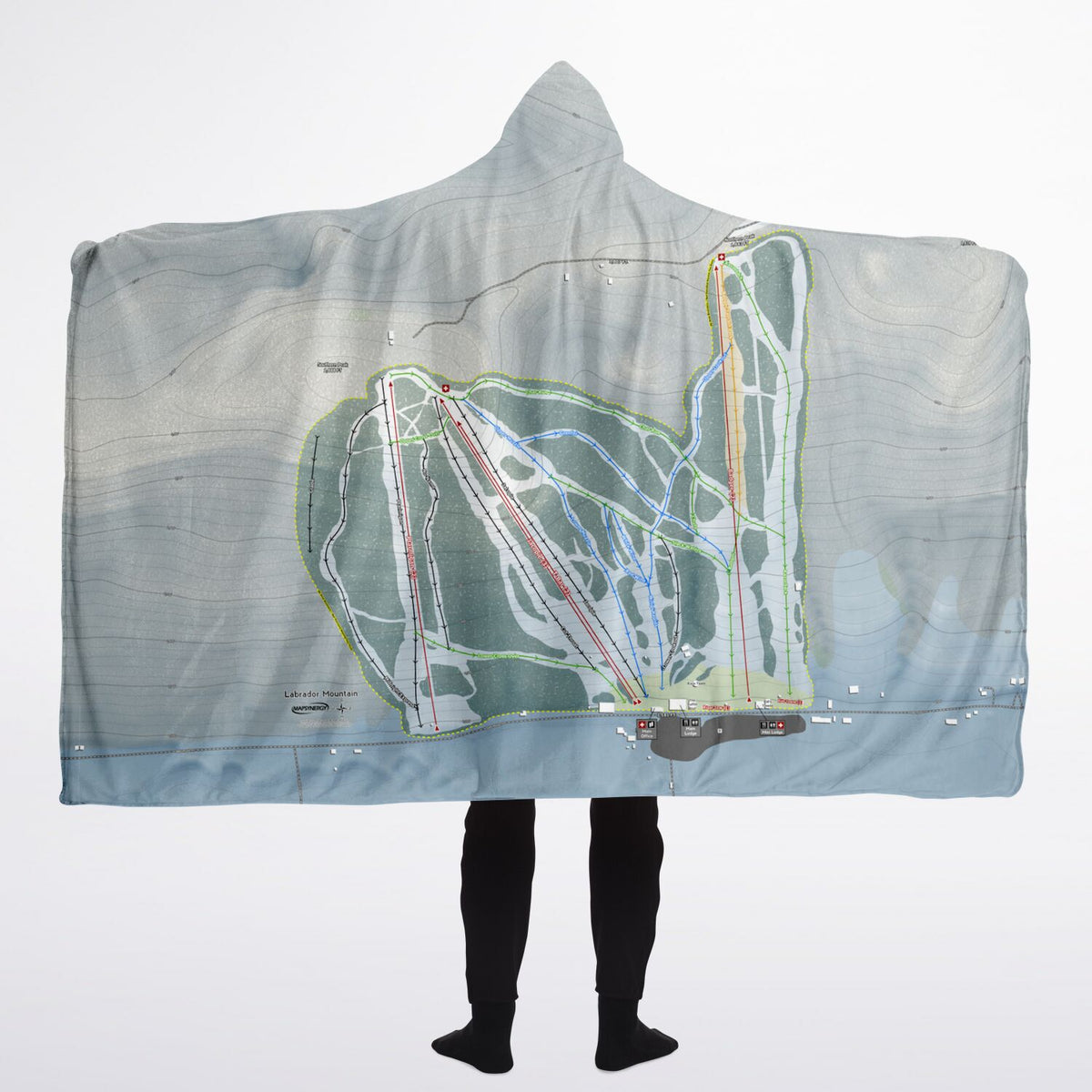 Labrador Mountain, New York Ski Trail Map - Adult Hooded Blanket