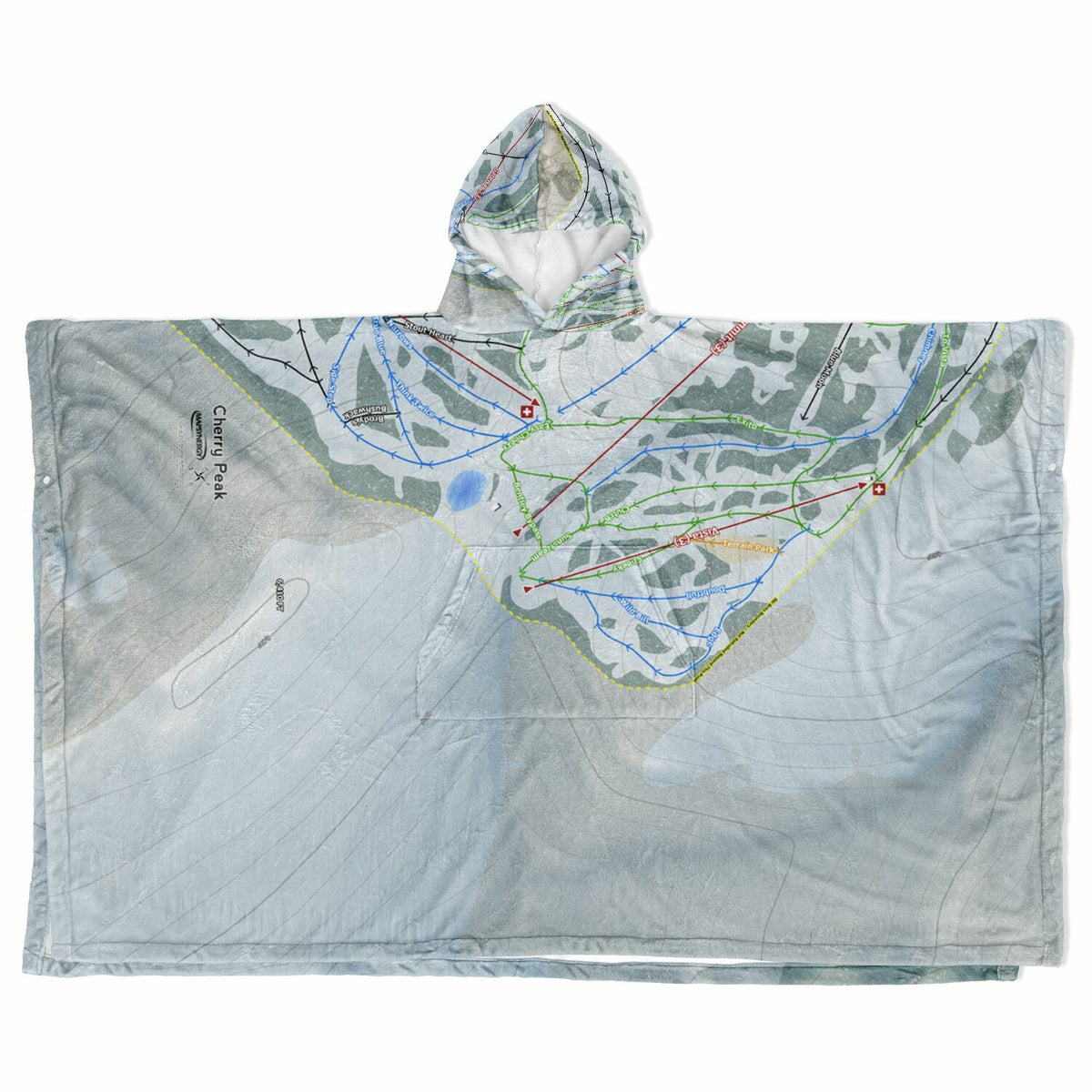 Cherry Peak, Utah Ski Resort Map Flannel Blanket Poncho