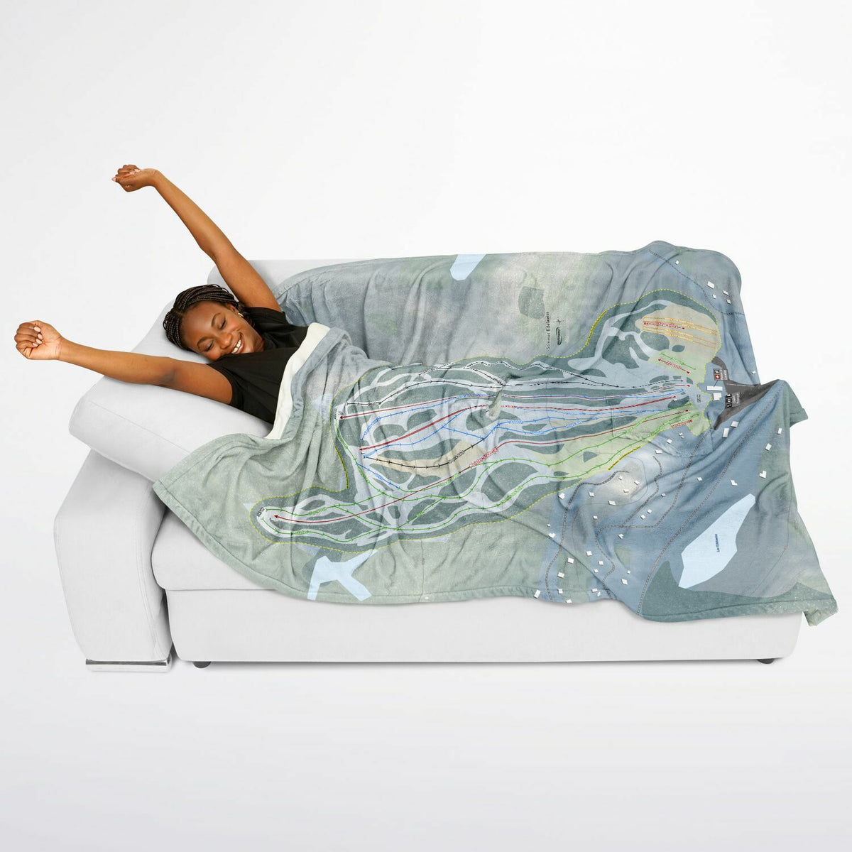 Sommet Edelweiss, Quebec Ski Resort Map Flannel Blanket Poncho