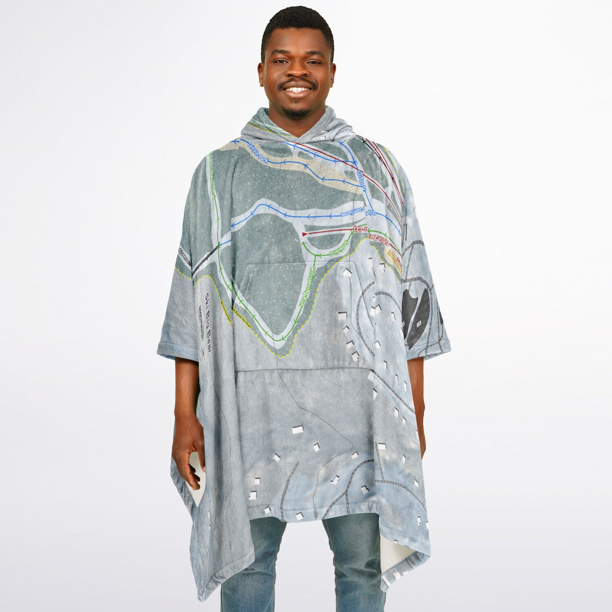 Ski Big Bear, Pennsylvania Ski Resort Map Flannel Blanket Poncho