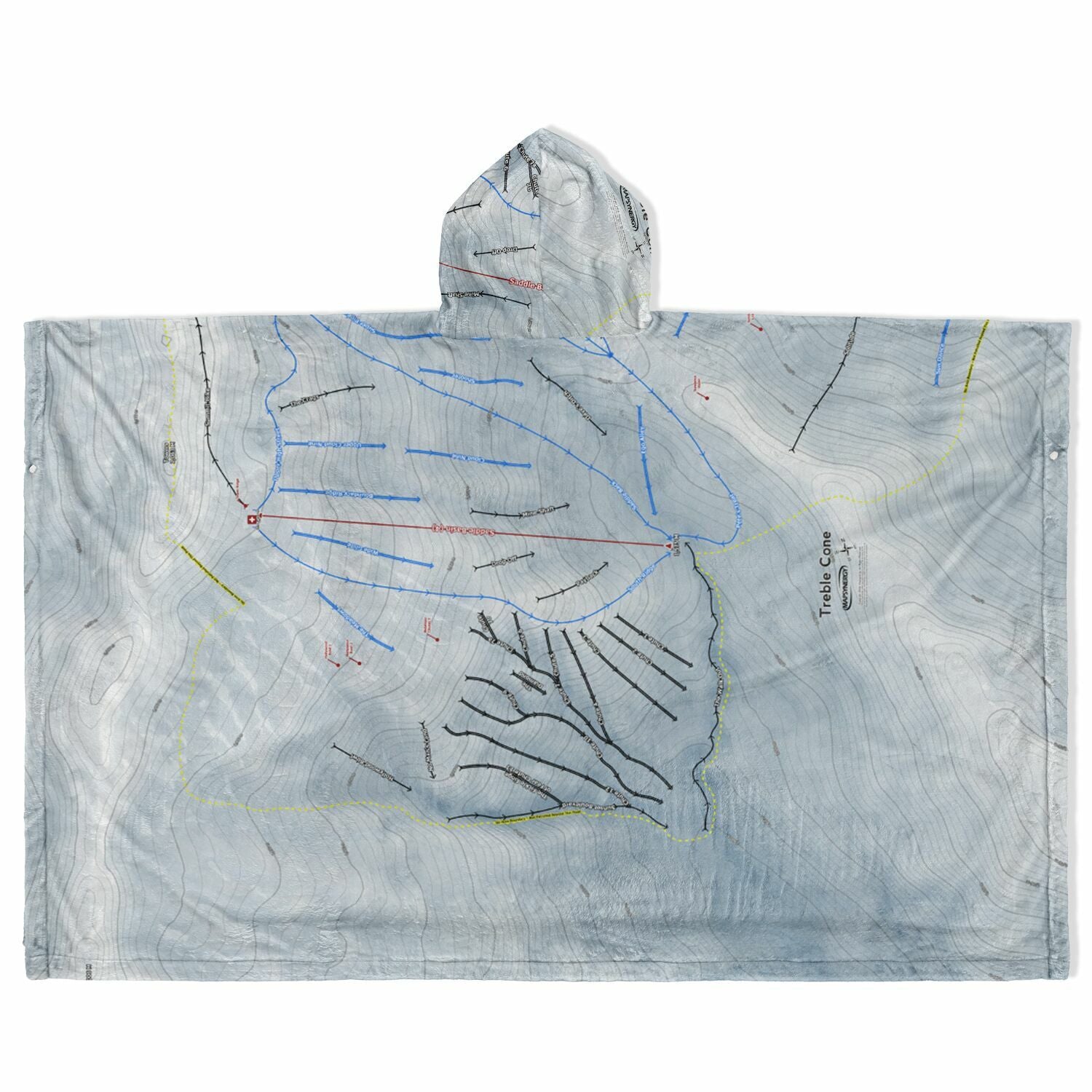 Treble Cone, New Zealand Ski Resort Map Flannel Blanket Poncho - Powderaddicts