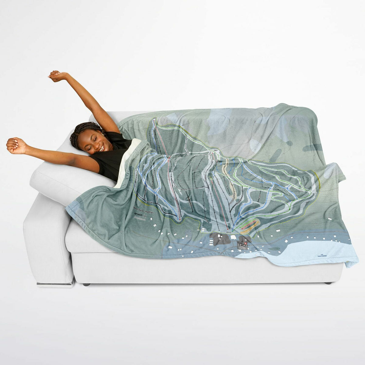 Mont Saint-Mathieu, Quebec Ski Resort Map Flannel Blanket Poncho