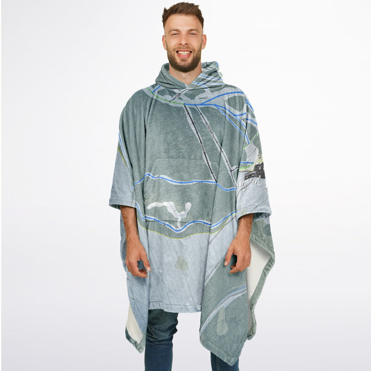 Ski Land, Alaska Ski Resort Map Flannel Blanket Poncho