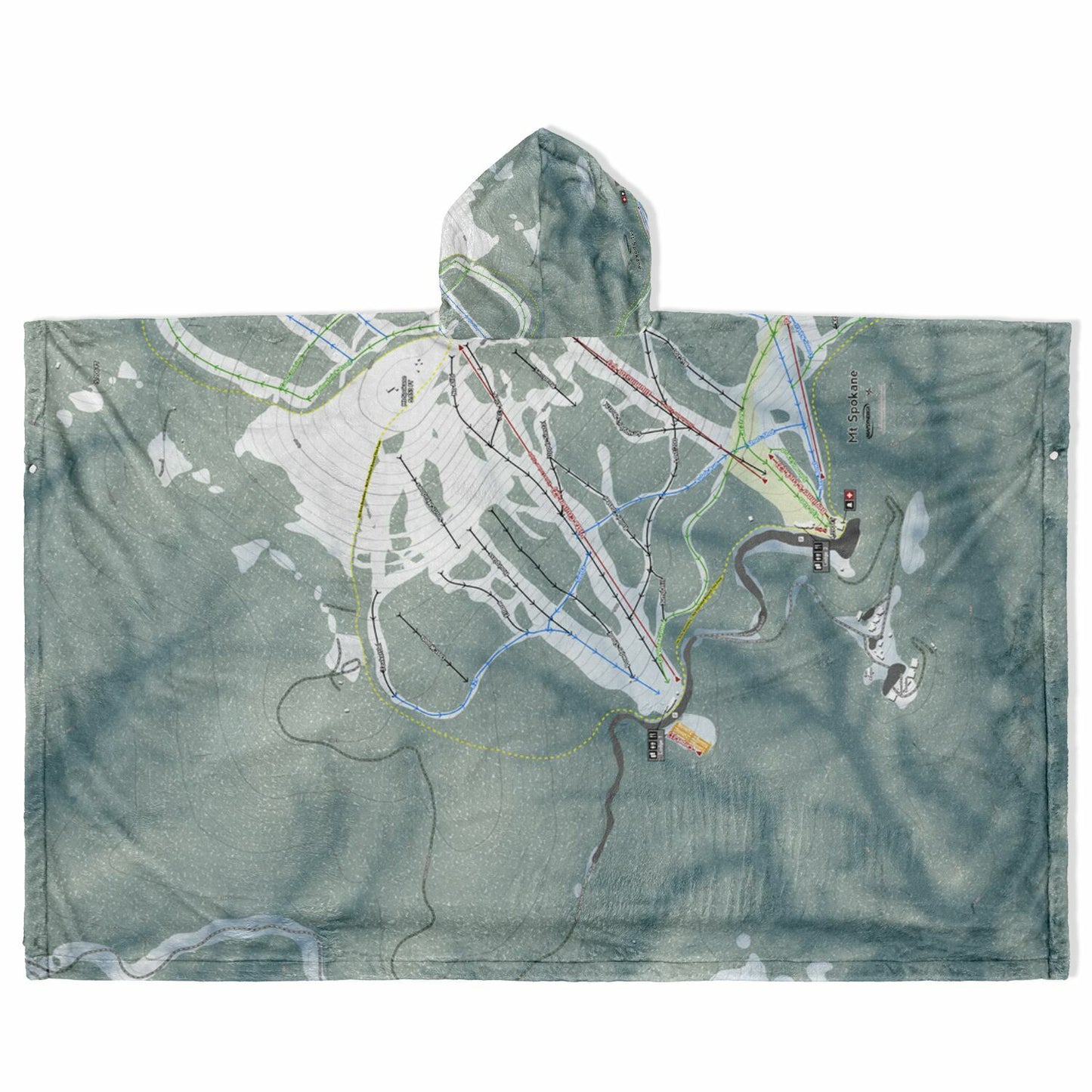 Mt Spokane, Washington Ski Resort Map Flannel Blanket Poncho