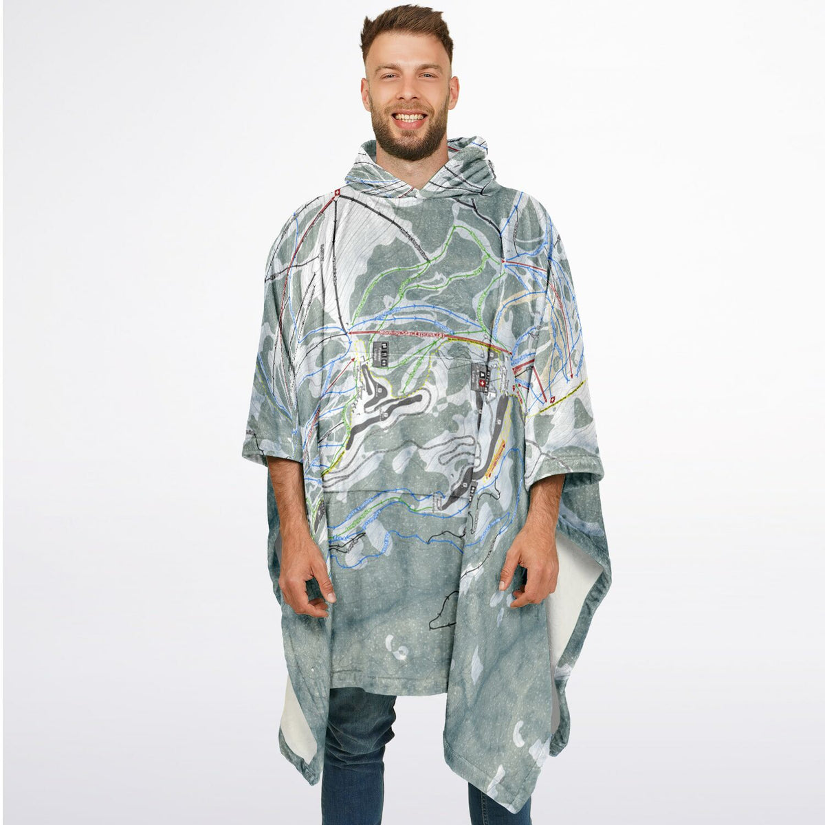 Bogus Basin, Idaho Ski Resort Map Flannel Blanket Poncho