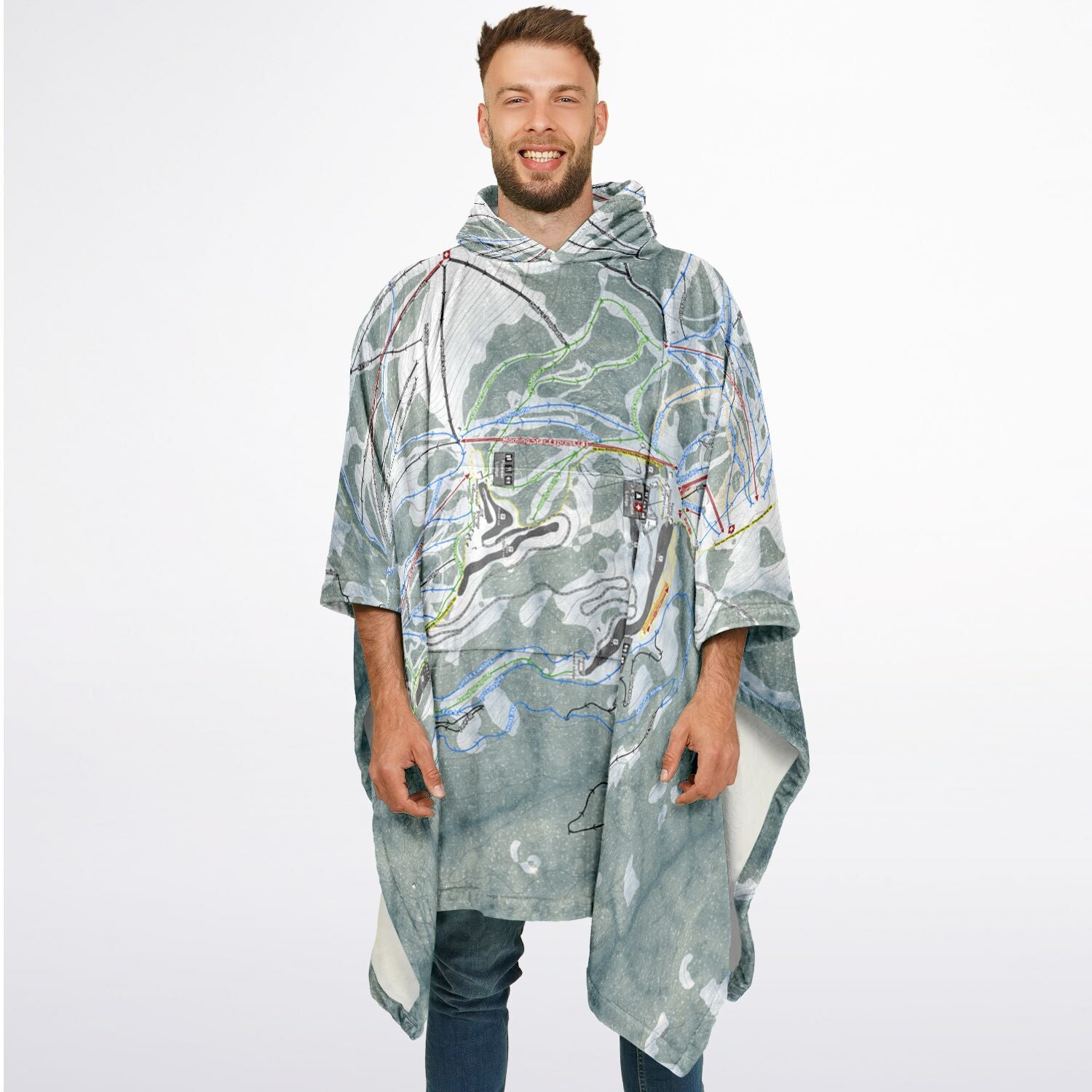 Bogus Basin, Idaho Ski Resort Map Flannel Blanket Poncho