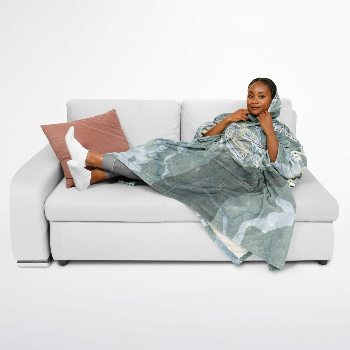 Bear Mountain, California Ski Resort Map Flannel Blanket Poncho