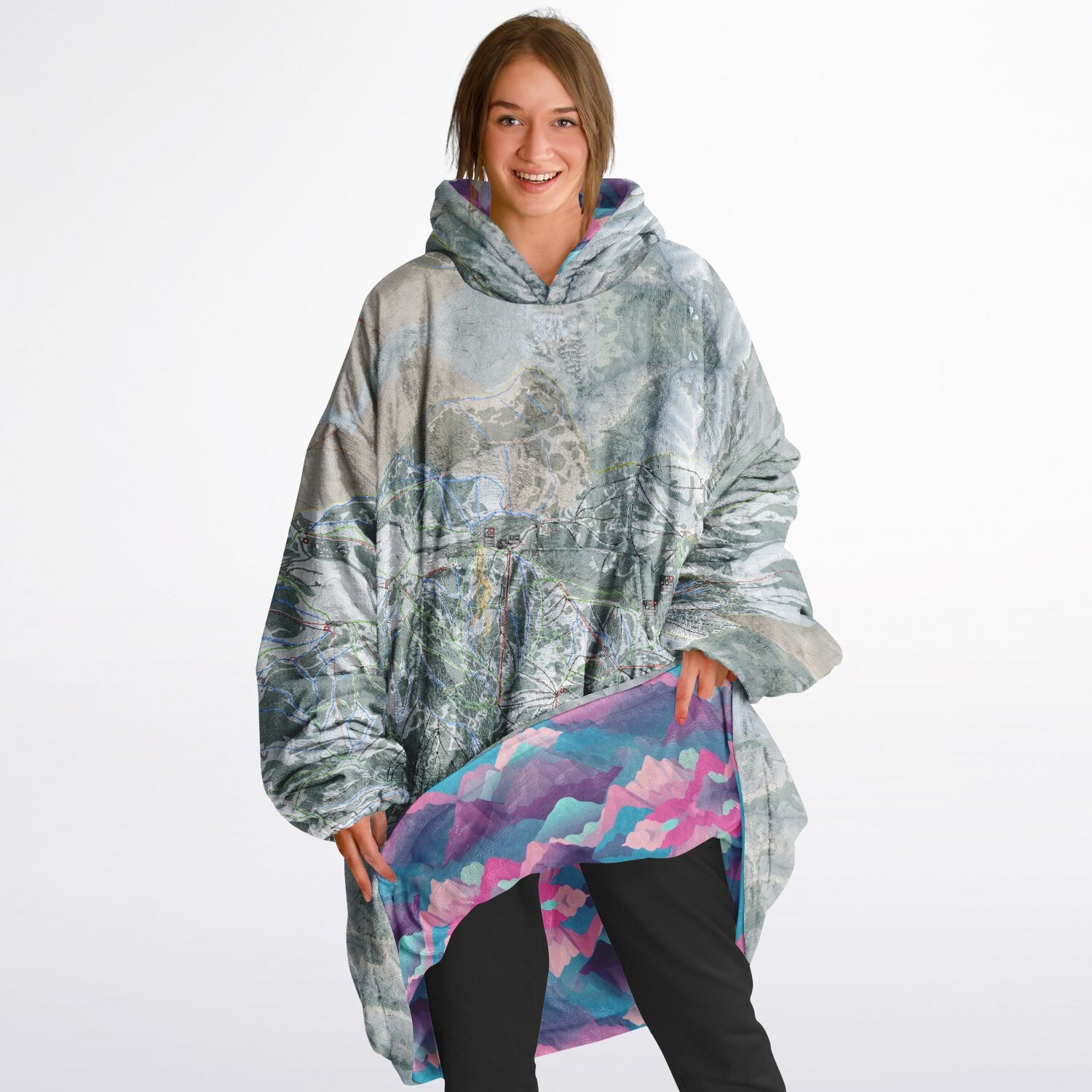 Powder Mountain, Utah Ski Resort Map Reversible Snug Hoodie