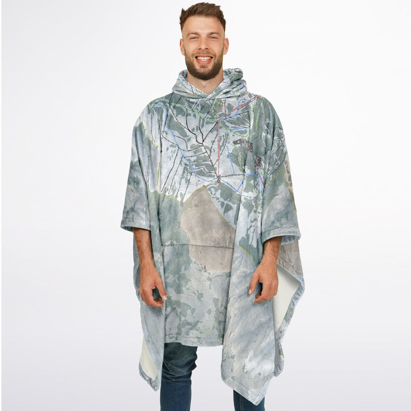 Powder Mountain, Utah Ski Resort Map Flannel Blanket Poncho