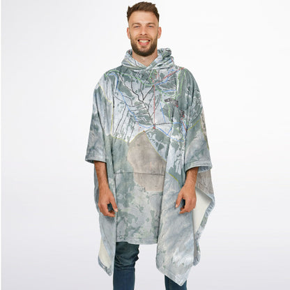 Powder Mountain, Utah Ski Resort Map Flannel Blanket Poncho