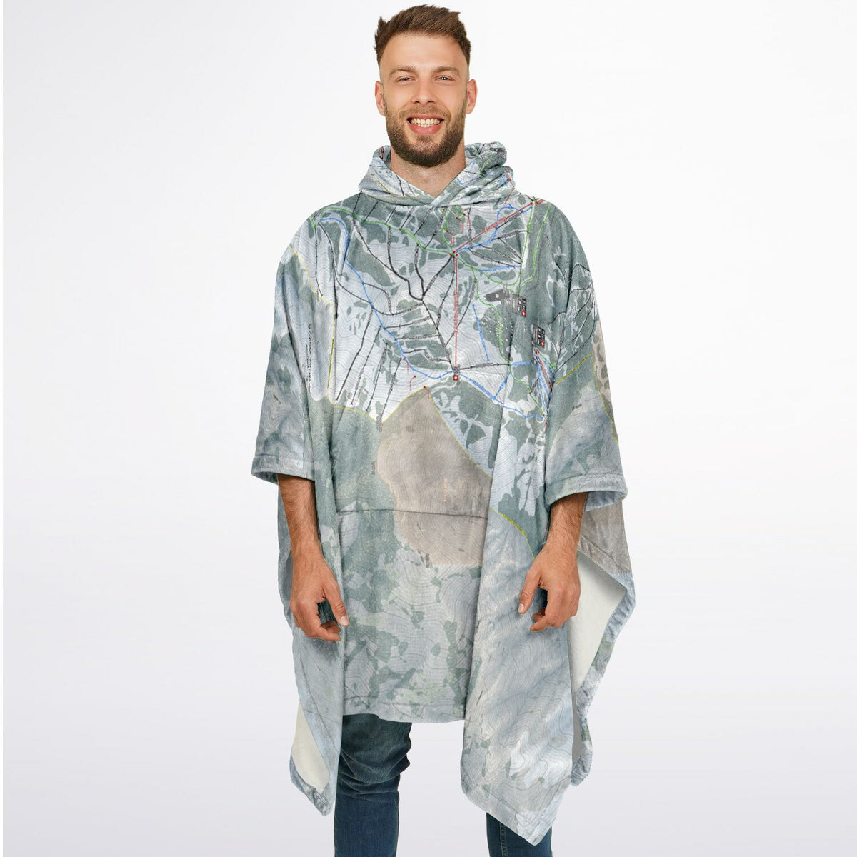 Powder Mountain, Utah Ski Resort Map Flannel Blanket Poncho