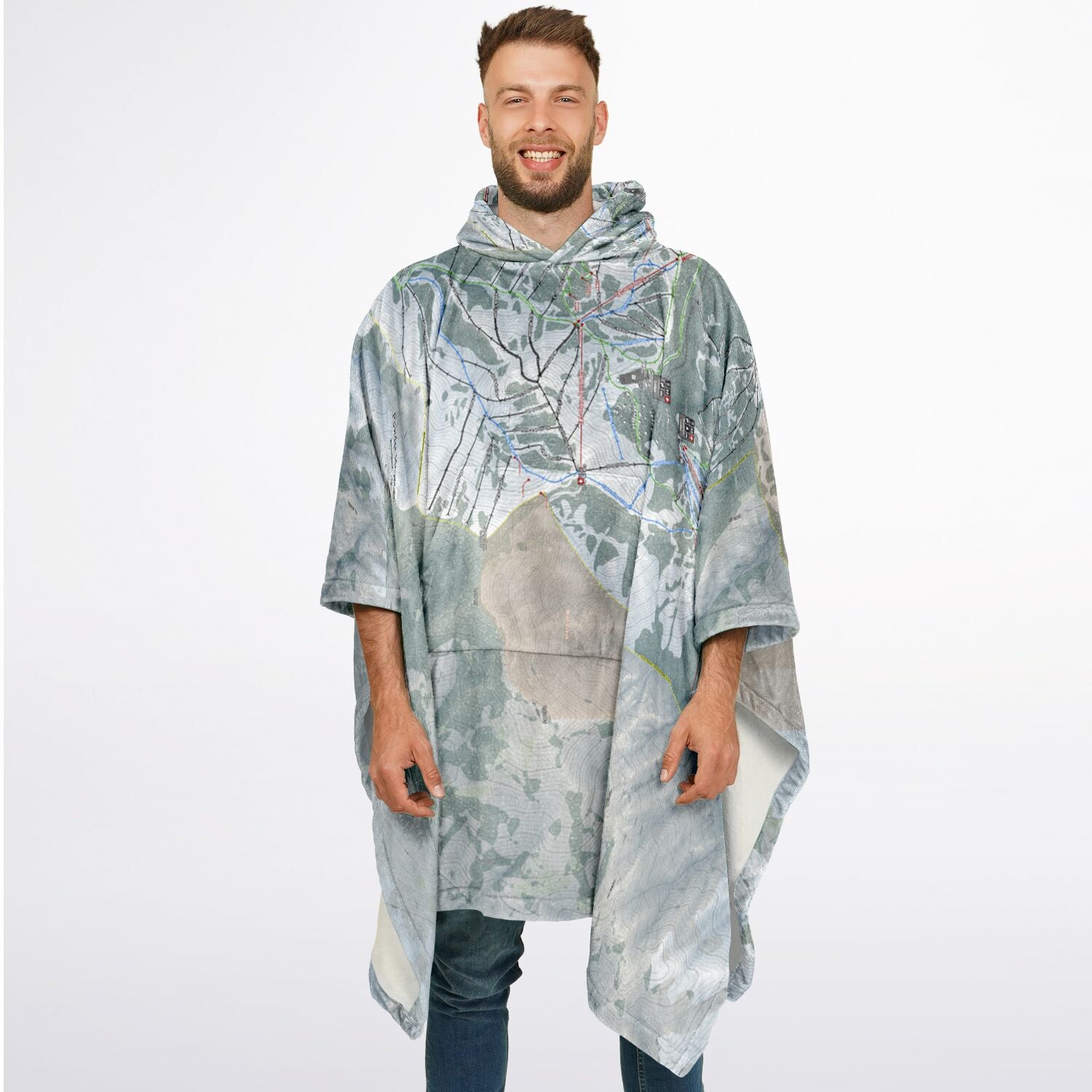 Powder Mountain, Utah Ski Resort Map Flannel Blanket Poncho