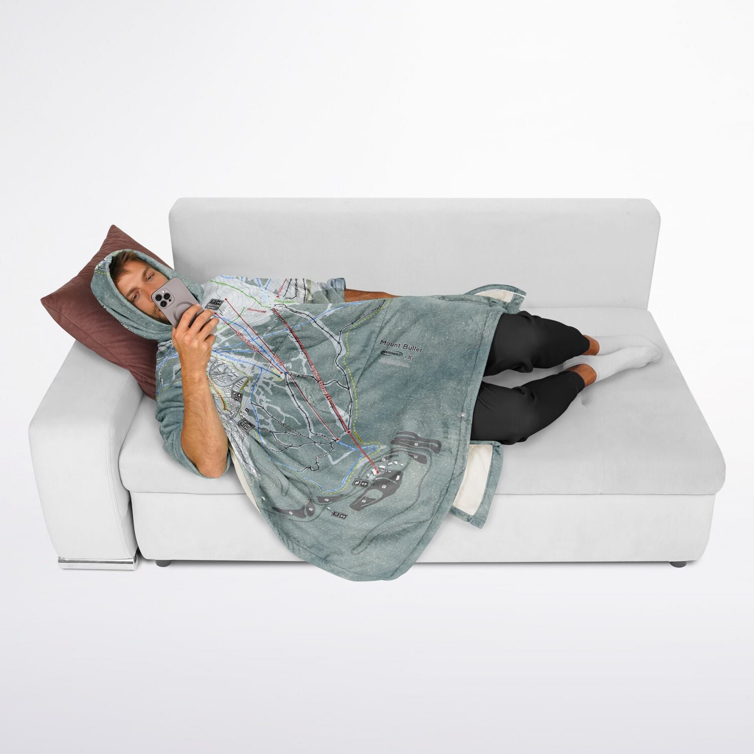 Mount Buller, Australia Ski Resort Map Flannel Blanket Poncho - Powderaddicts