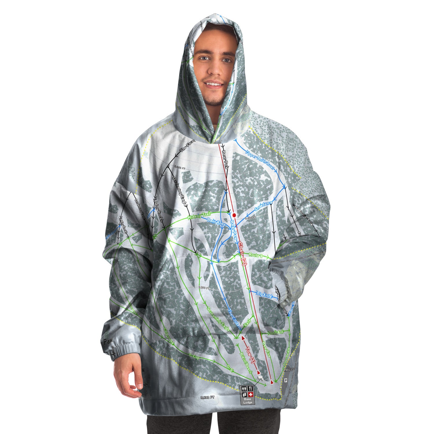 Bear Paw, Montana Ski Trail Map Snug Hoodie