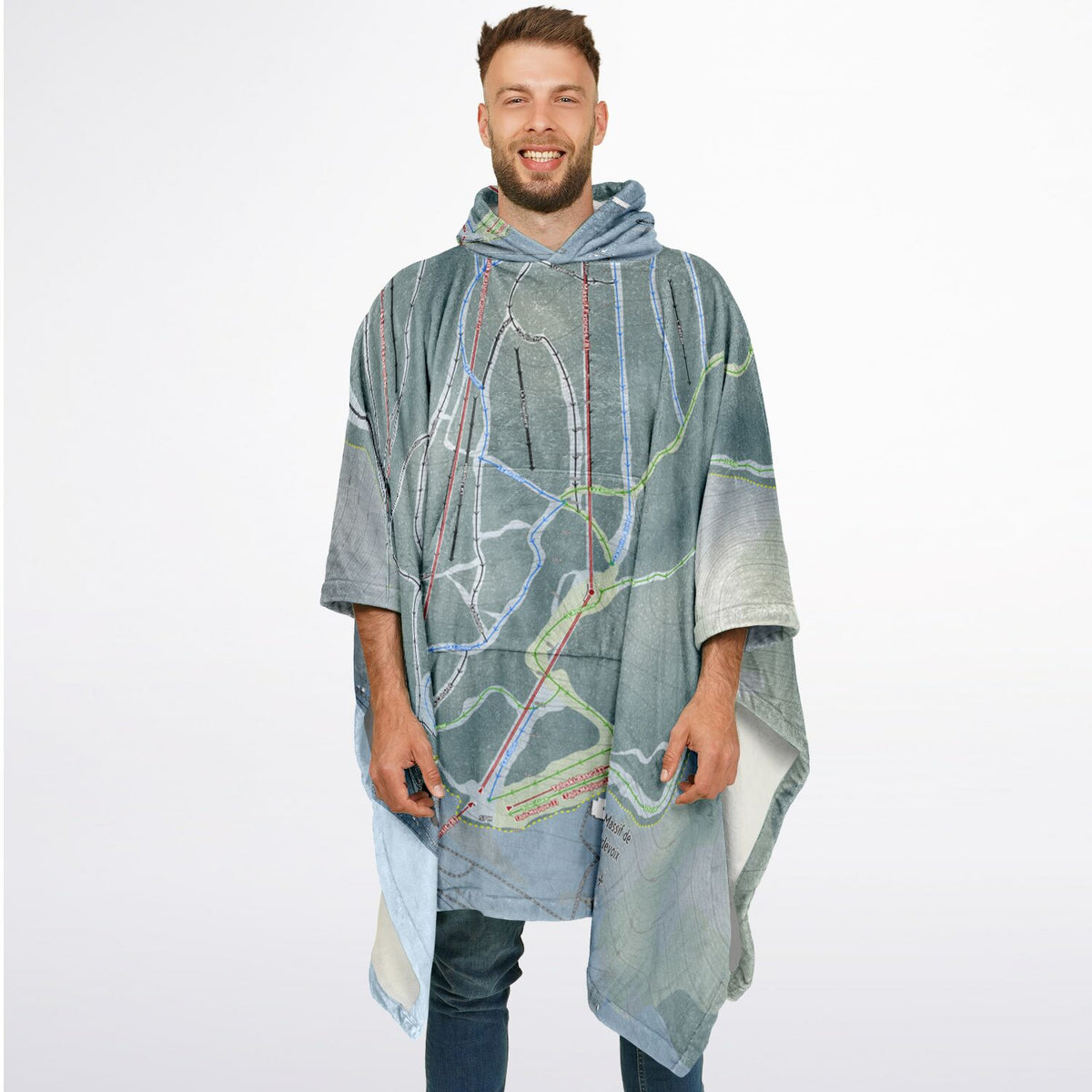 Le Massif De Charlevoix, Quebec Ski Resort Map Flannel Blanket Poncho
