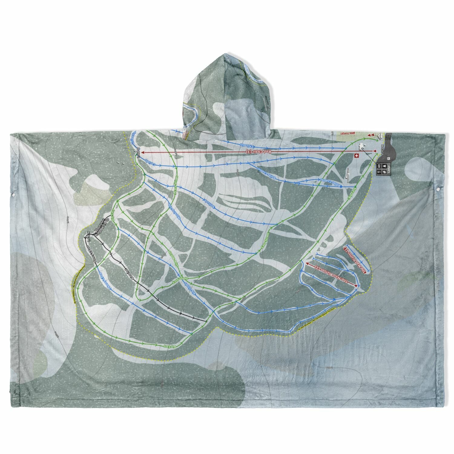 Mt Timothy, British Columbia Ski Resort Map Flannel Blanket Poncho