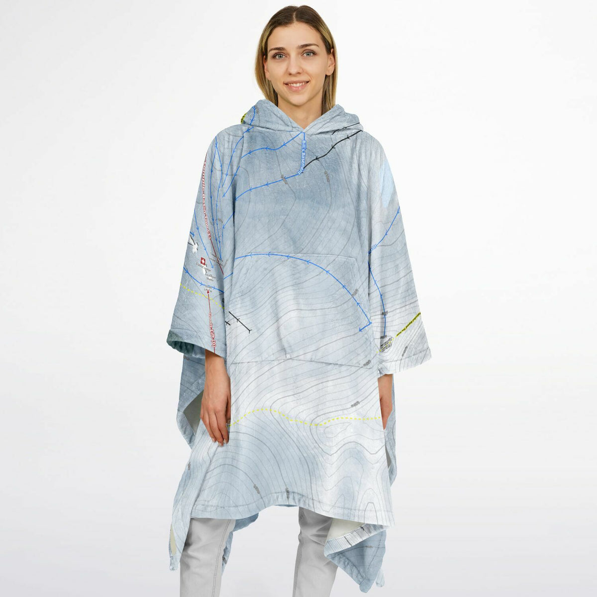 Temple Basin, New Zealand Ski Resort Map Flannel Blanket Poncho