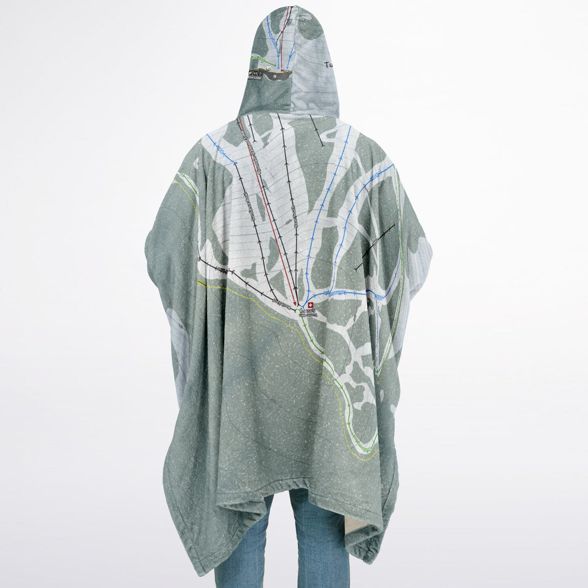 Turner Mountain, Montana Ski Resort Map Flannel Blanket Poncho