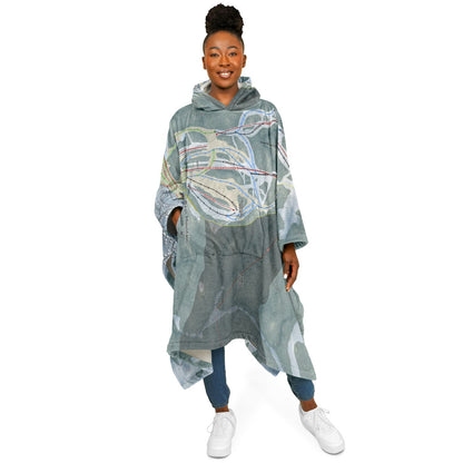 Bear Mountain, California Ski Resort Map Flannel Blanket Poncho