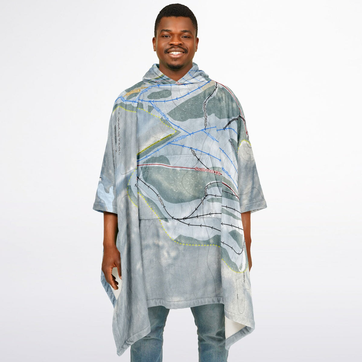 Caberfae Peaks, Michigan Ski Resort Map Flannel Blanket Poncho