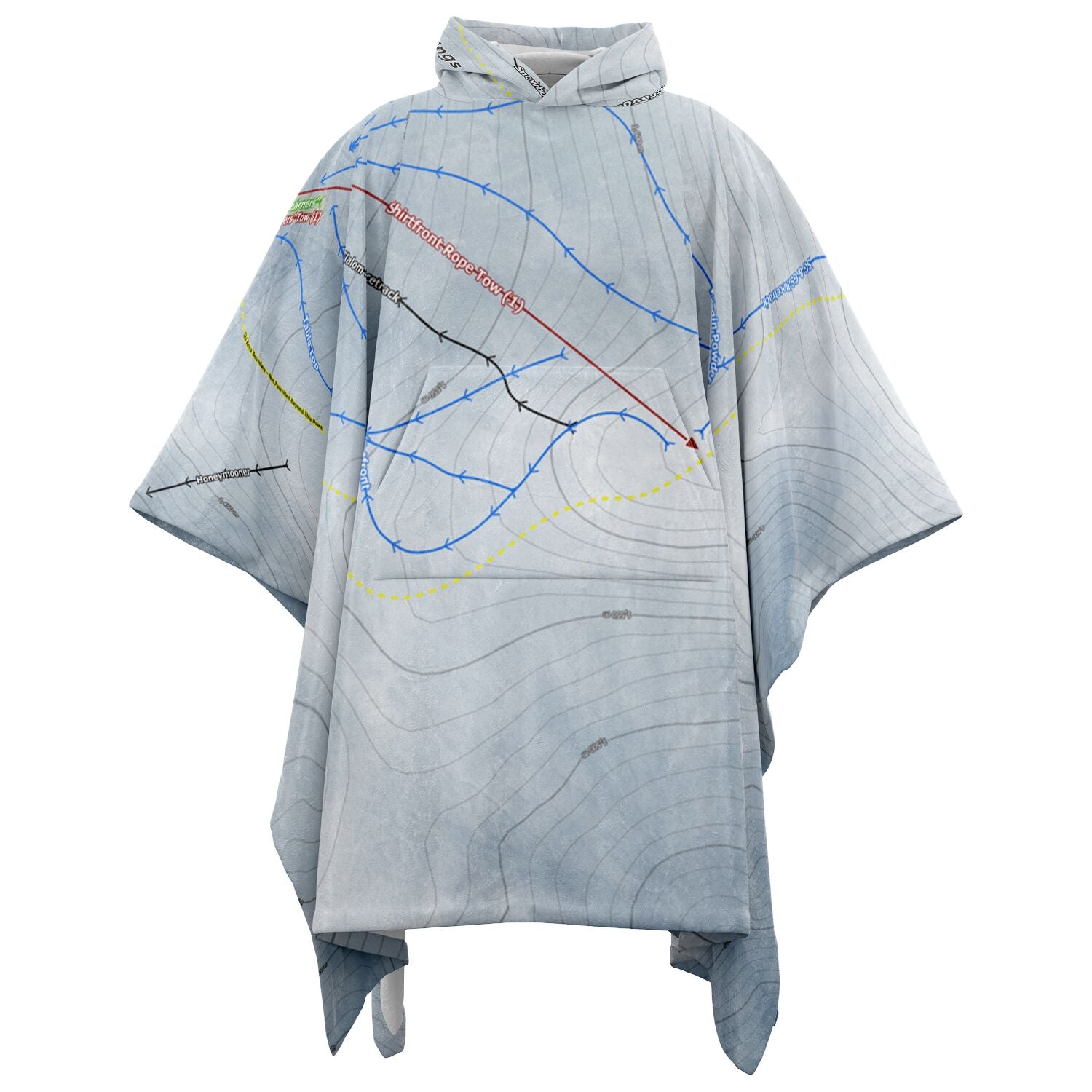 Hanmer Springs, New Zealand Ski Resort Map Flannel Blanket Poncho - Powderaddicts