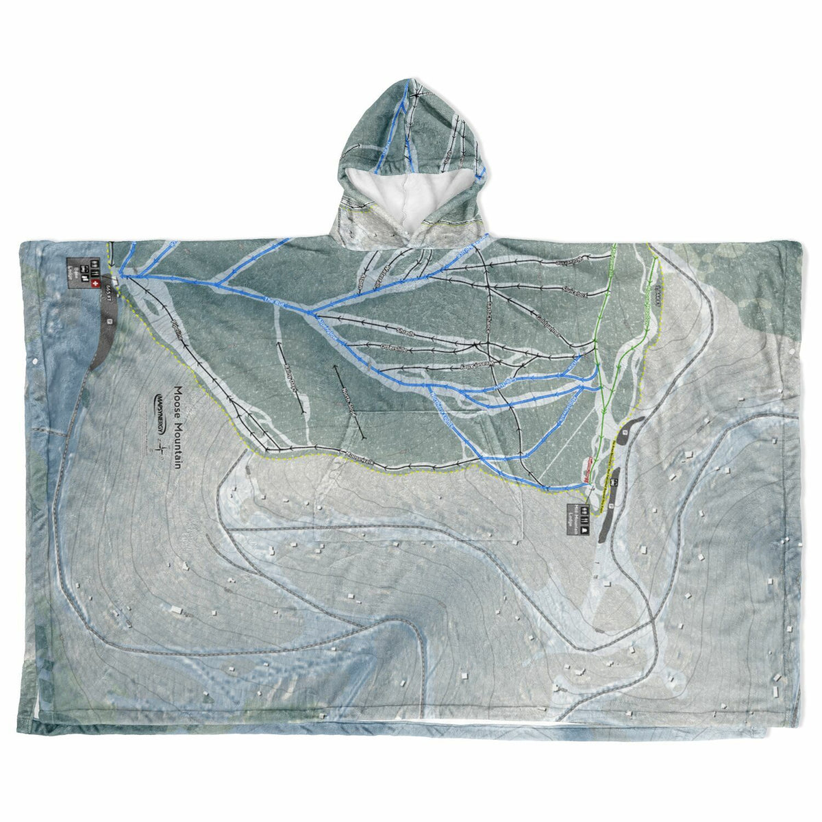 Moose Mountain, Alaska Ski Resort Map Flannel Blanket Poncho