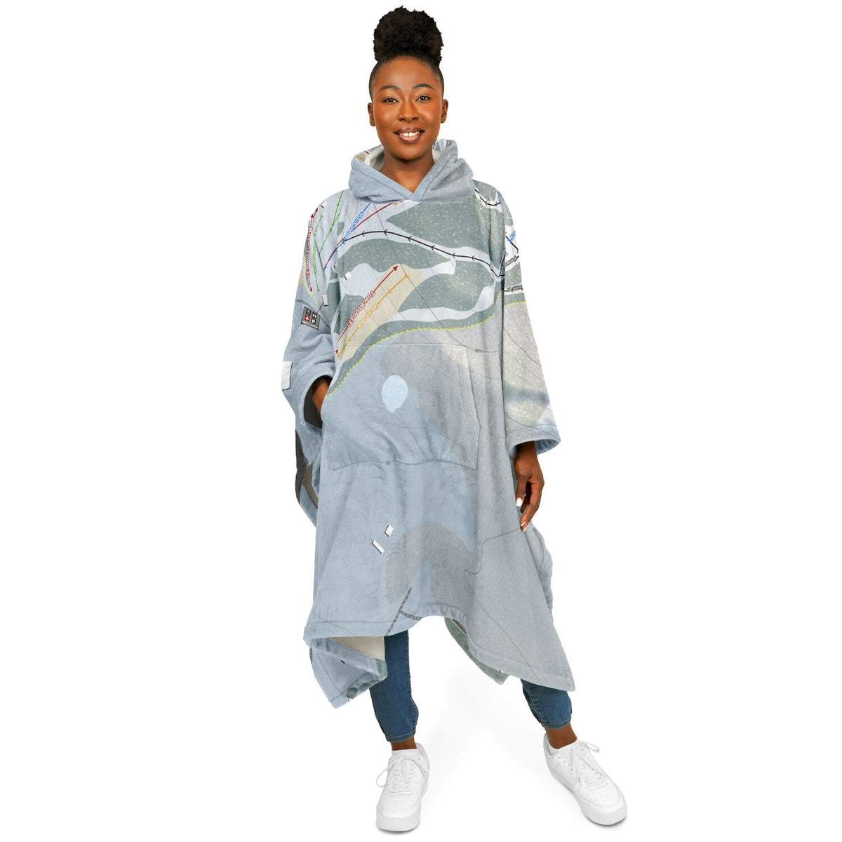 Mt Zion, Michigan Ski Resort Map Flannel Blanket Poncho