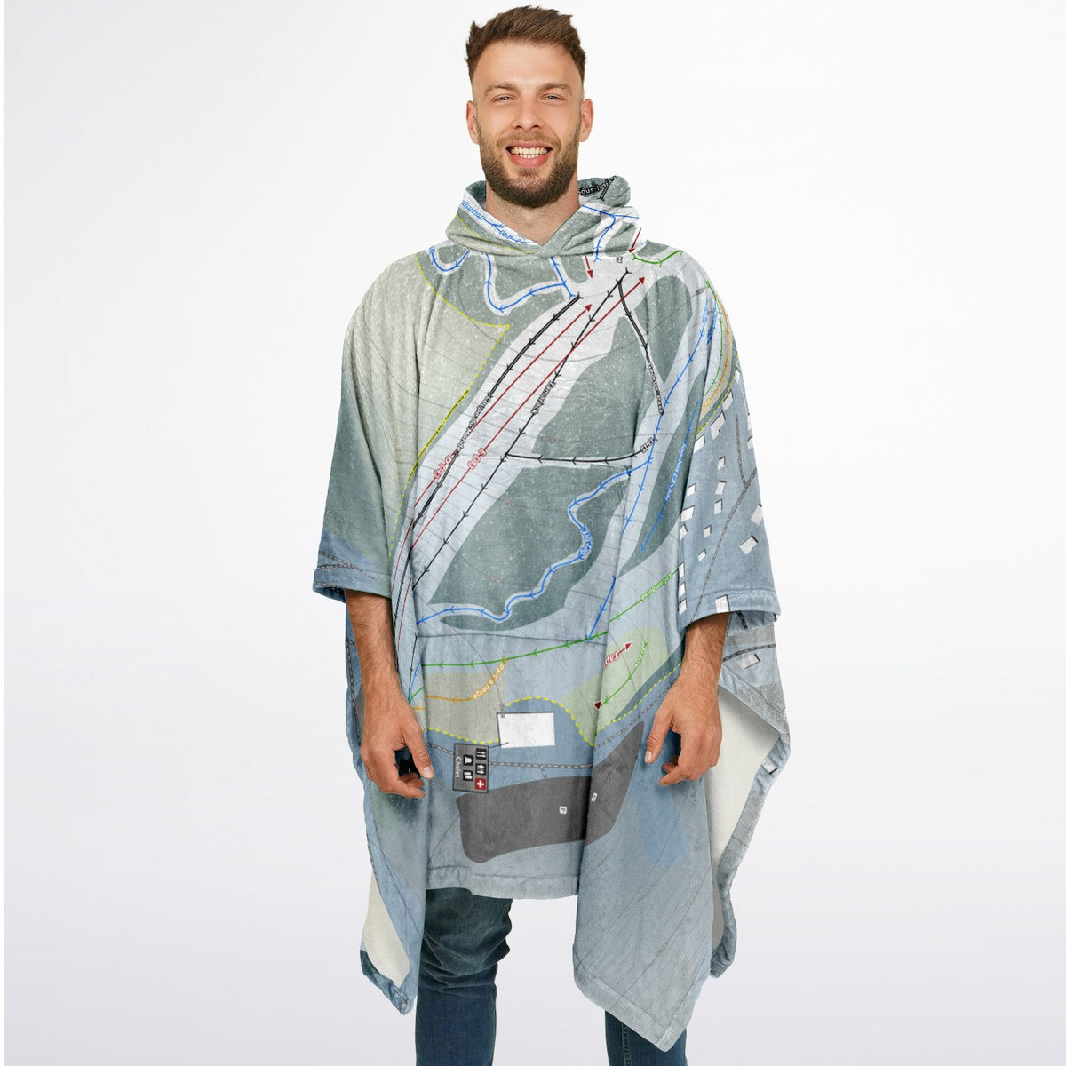 Sommet Gabriel, Quebec Ski Resort Map Flannel Blanket Poncho