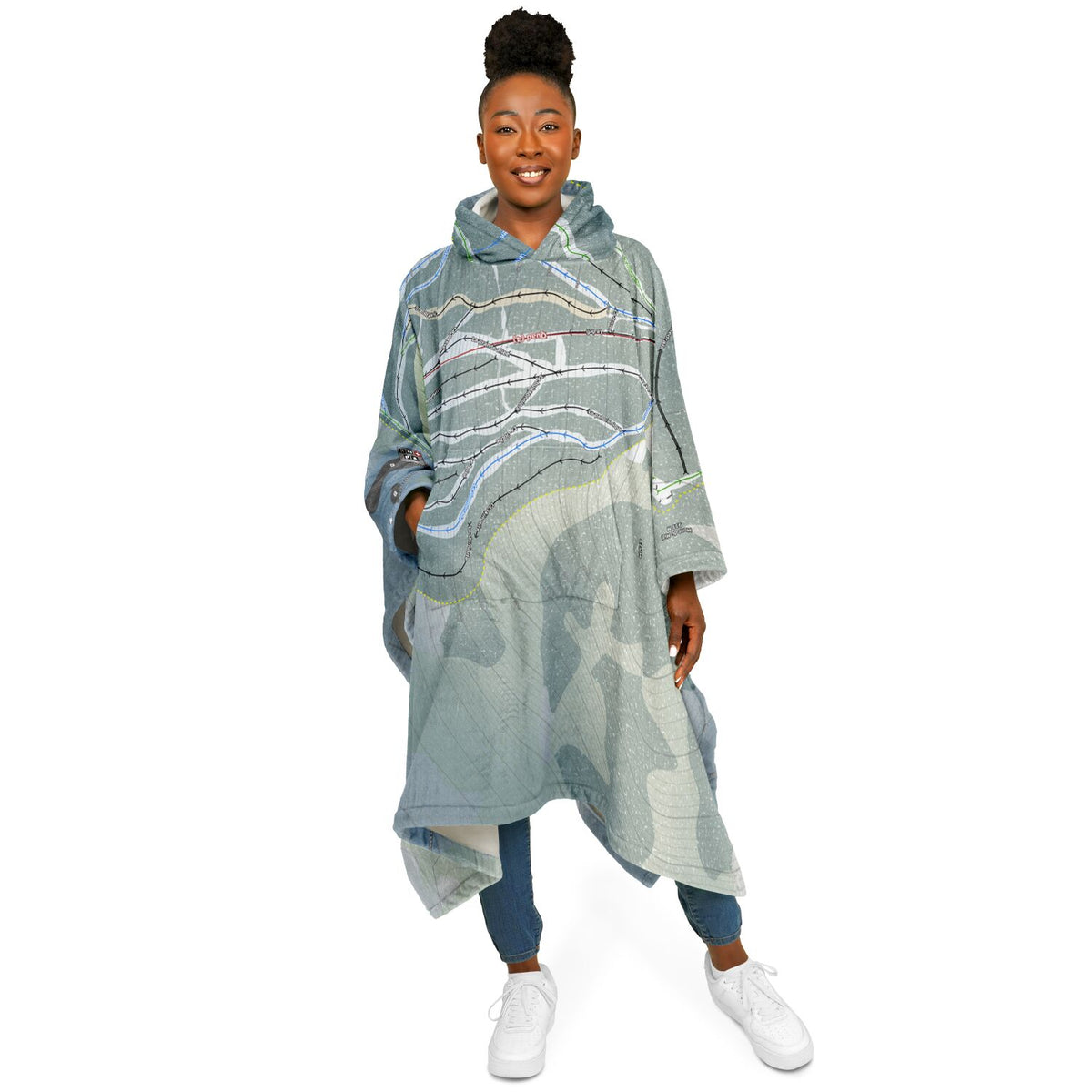 Massif Du Sud, Quebec Ski Resort Map Flannel Blanket Poncho