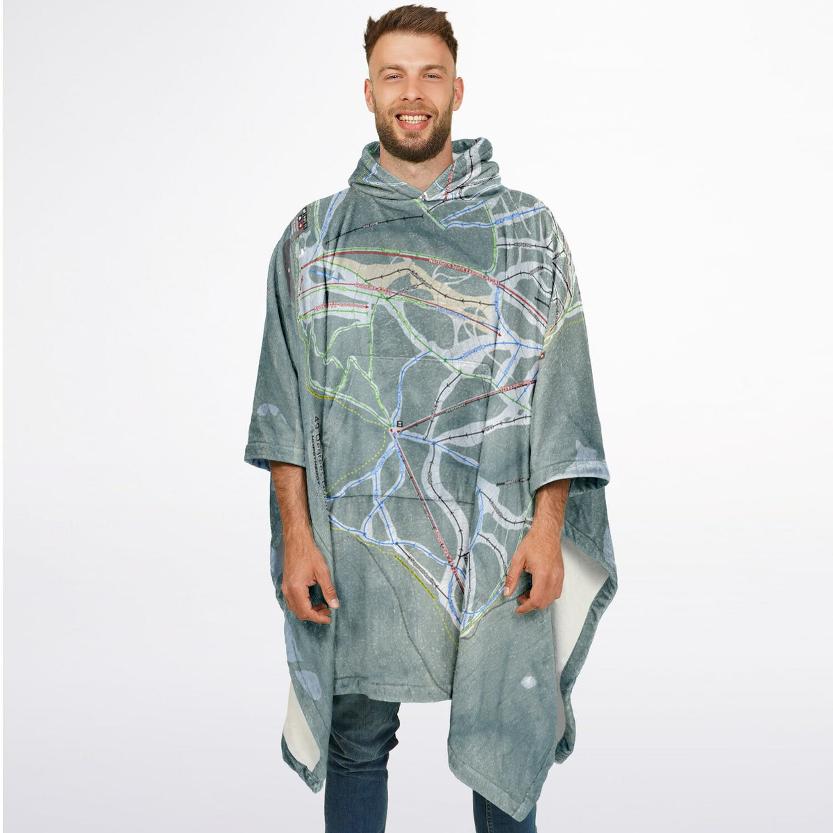 49 Degrees North, Washington Ski Resort Map Flannel Blanket Poncho