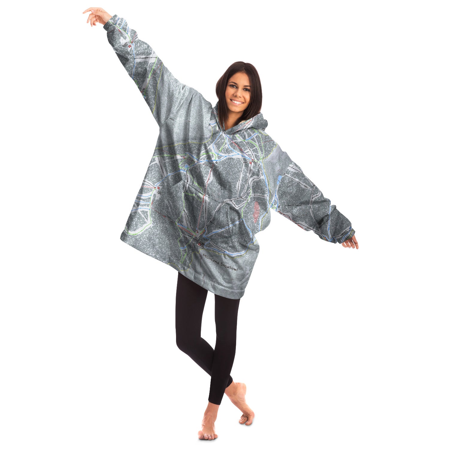 Montana Snowbowl, Montana Ski Trail Map Snug Hoodie - Powderaddicts