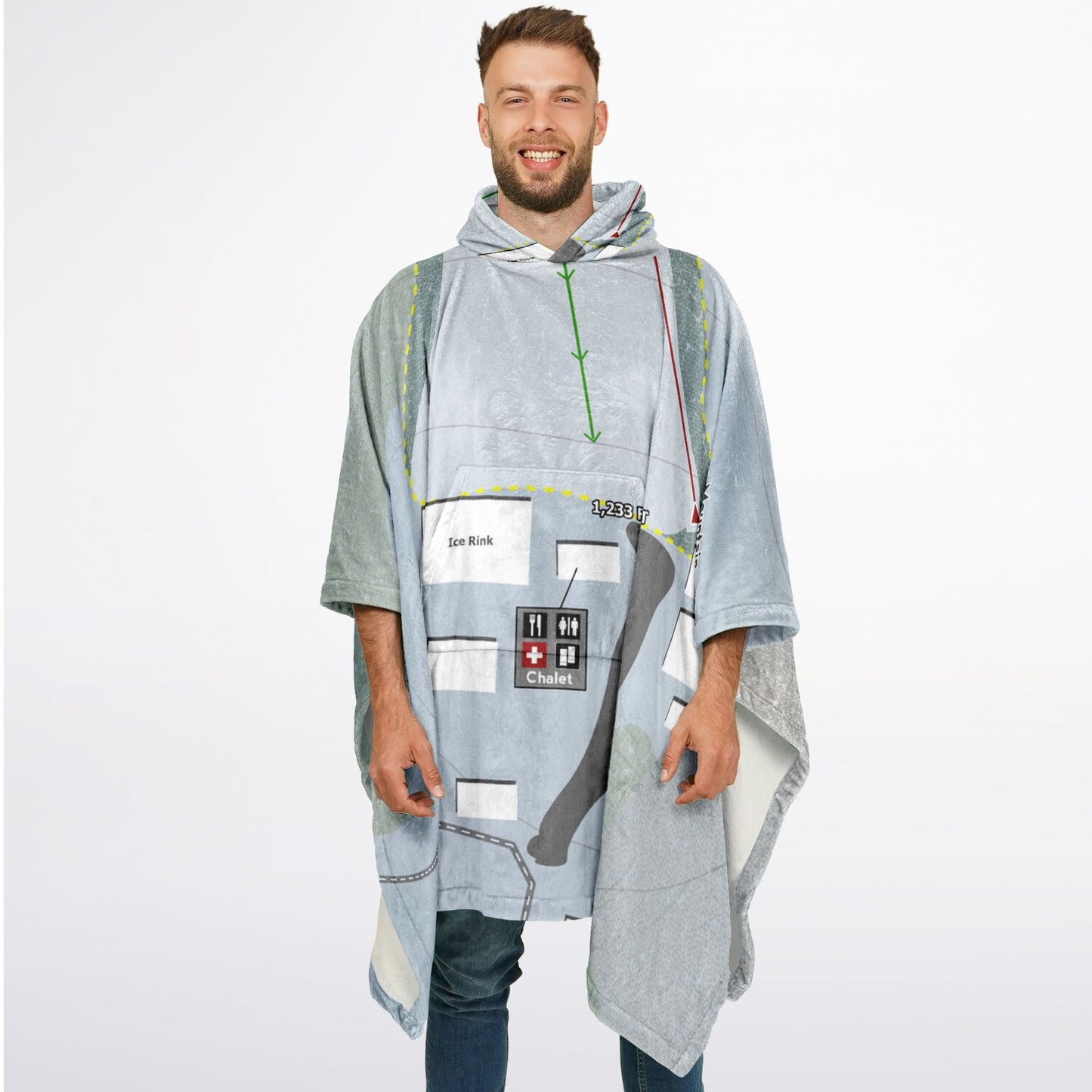 Adventure Mountain, Michigan Ski Resort Map Flannel Blanket Poncho