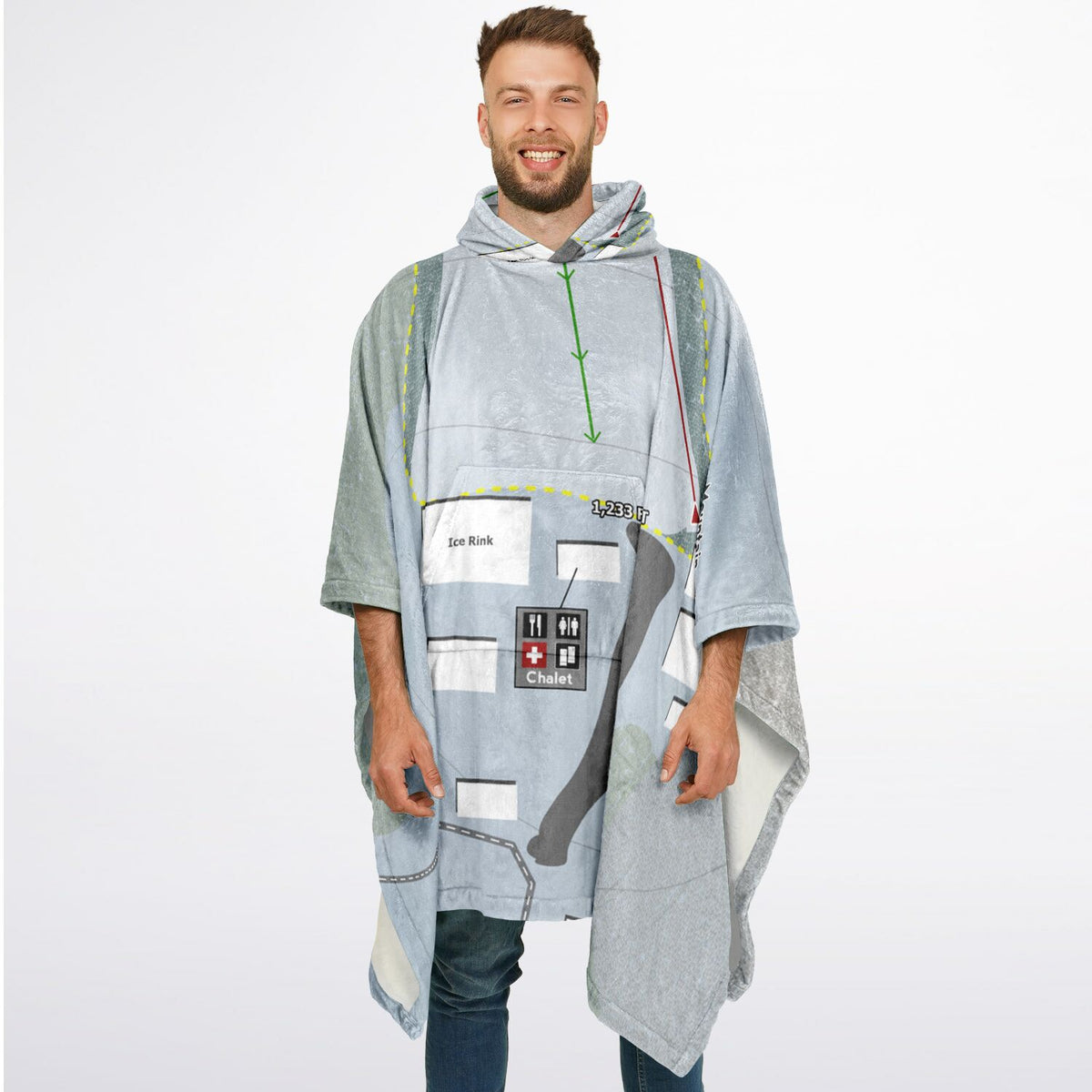 Adventure Mountain, Michigan Ski Resort Map Flannel Blanket Poncho