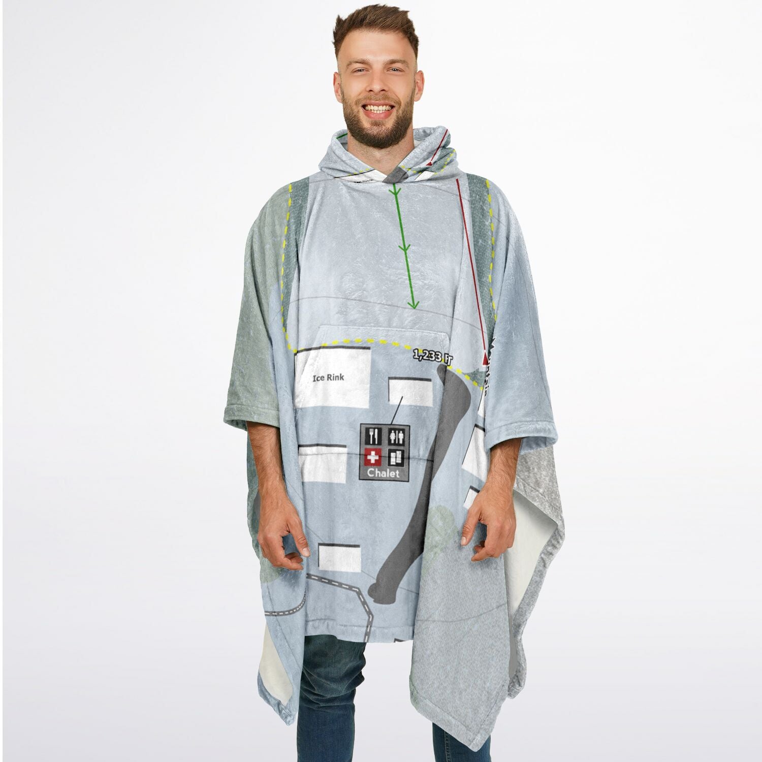 Adventure Mountain, Michigan Ski Resort Map Flannel Blanket Poncho