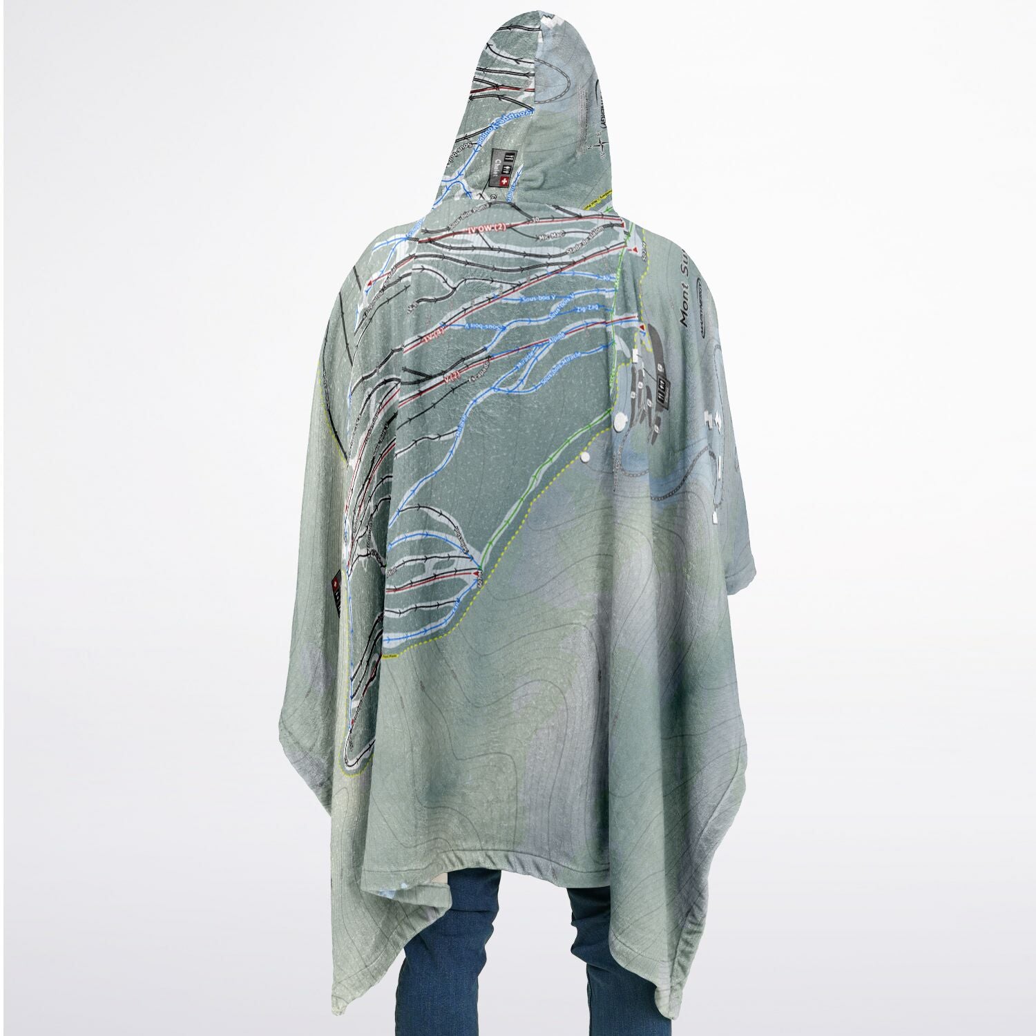 Mont Sutton, Quebec Ski Resort Map Flannel Blanket Poncho