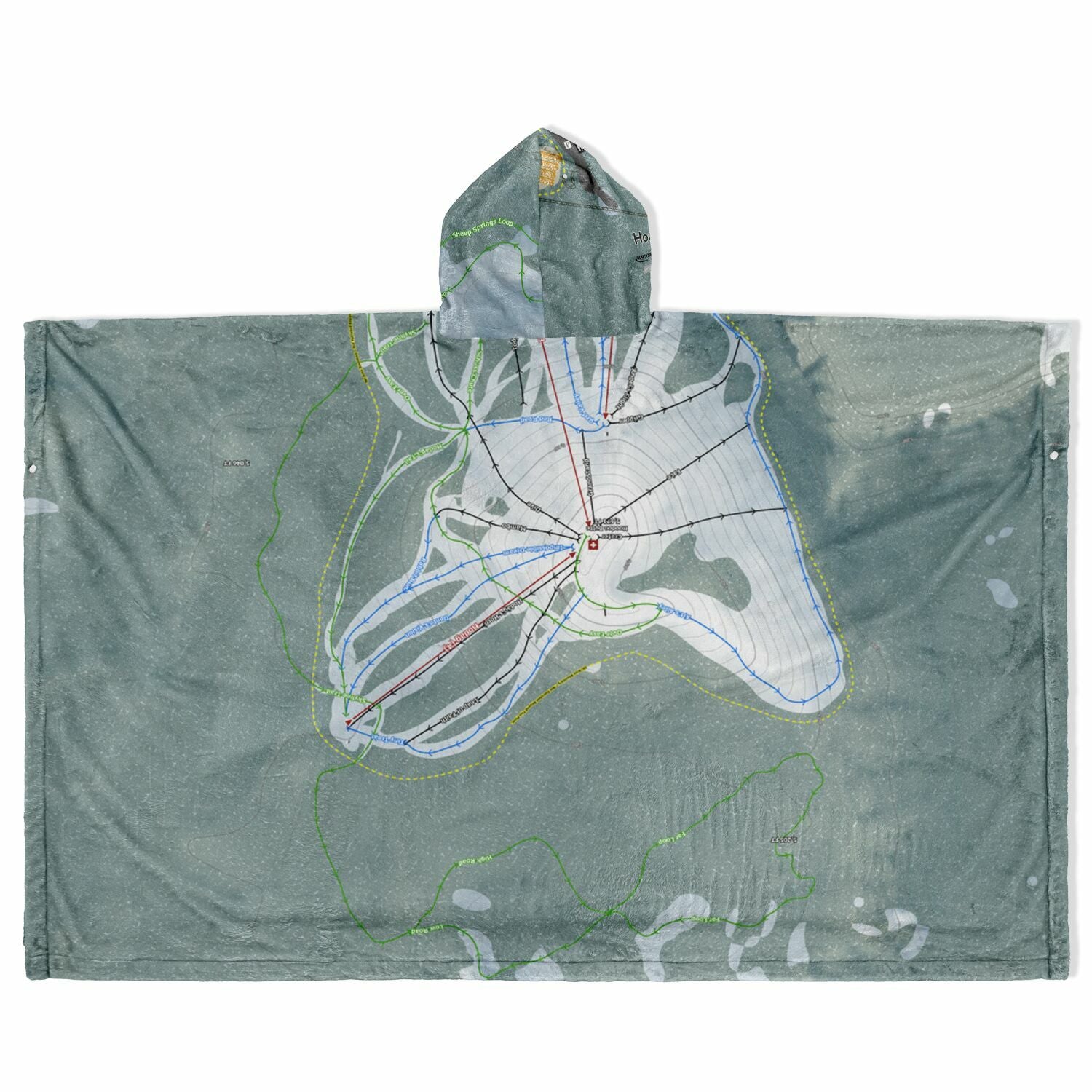 Hoodoo, Oregon Ski Resort Map Flannel Blanket Poncho