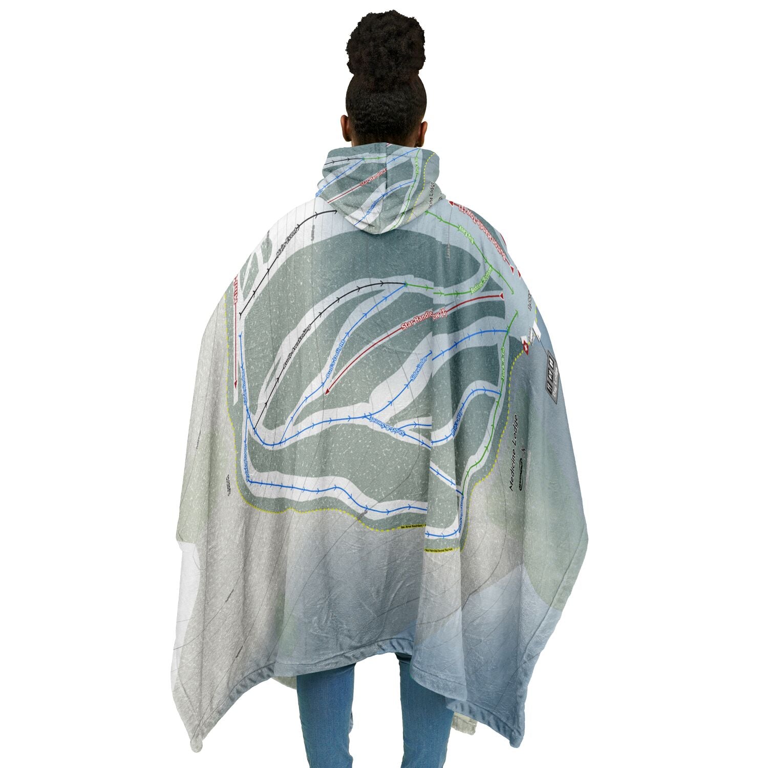 Medicine Lodge, Alberta Ski Resort Map Flannel Blanket Poncho