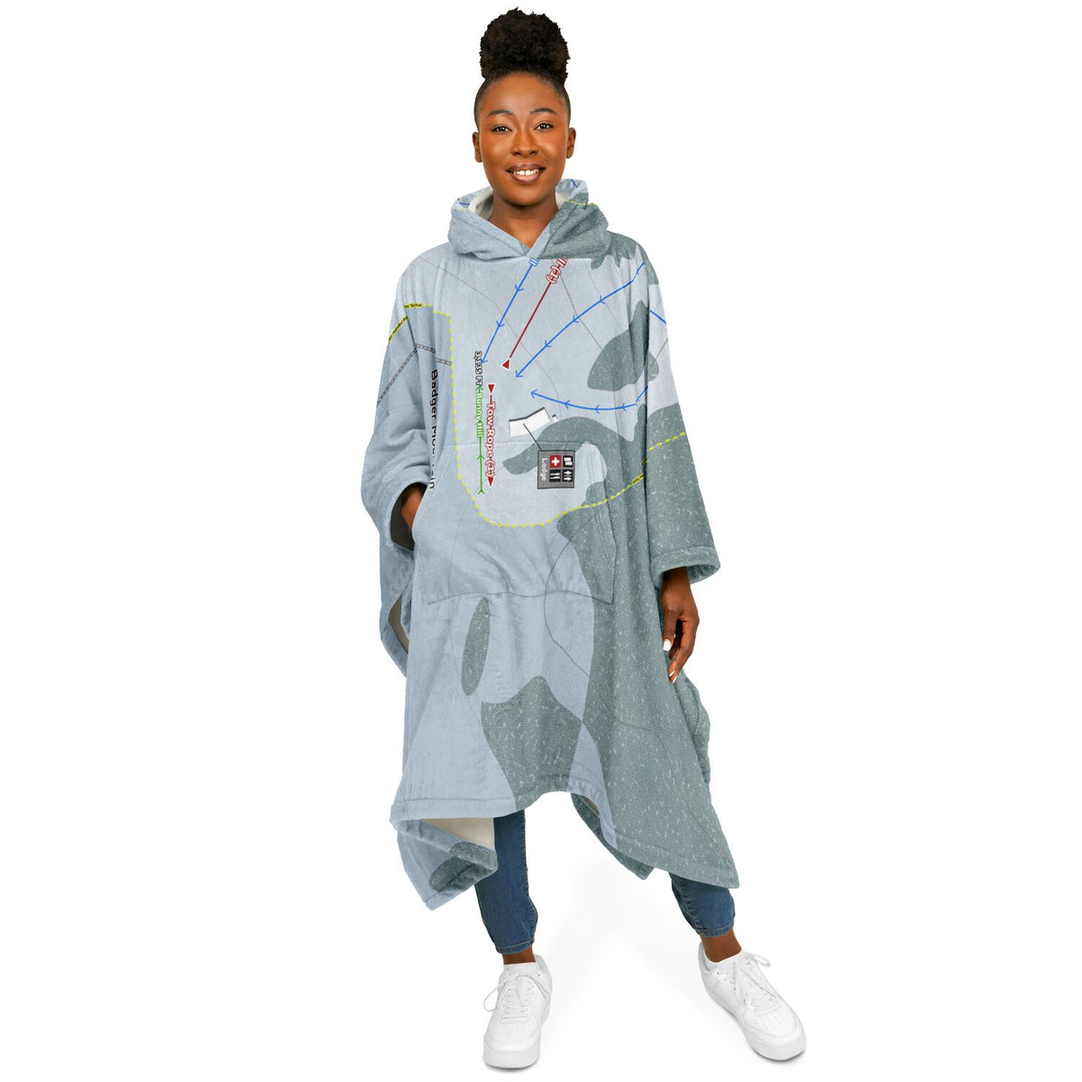 Badger Mountain, Washington Ski Resort Map Flannel Blanket Poncho