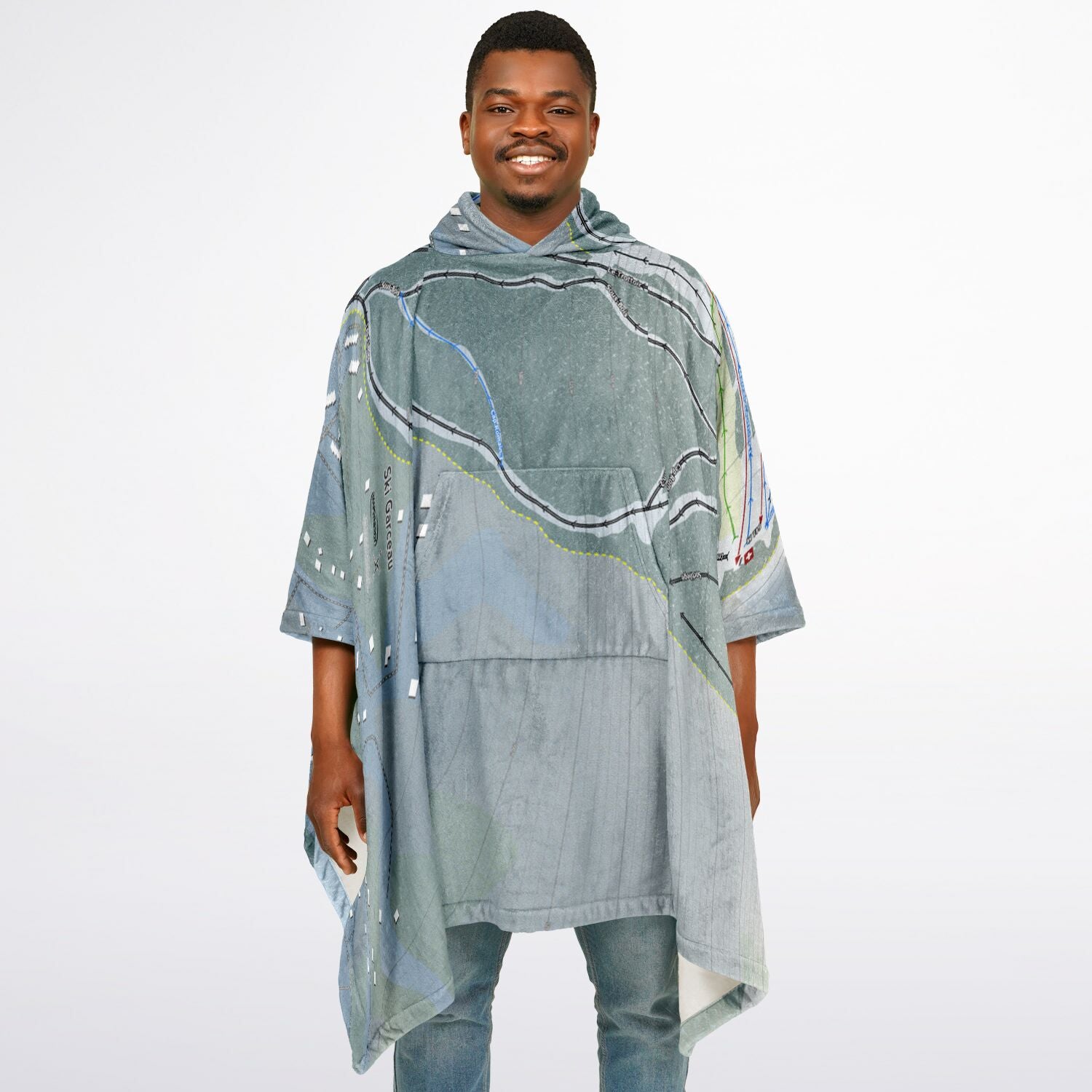 Ski Garceau, Quebec Ski Resort Map Flannel Blanket Poncho