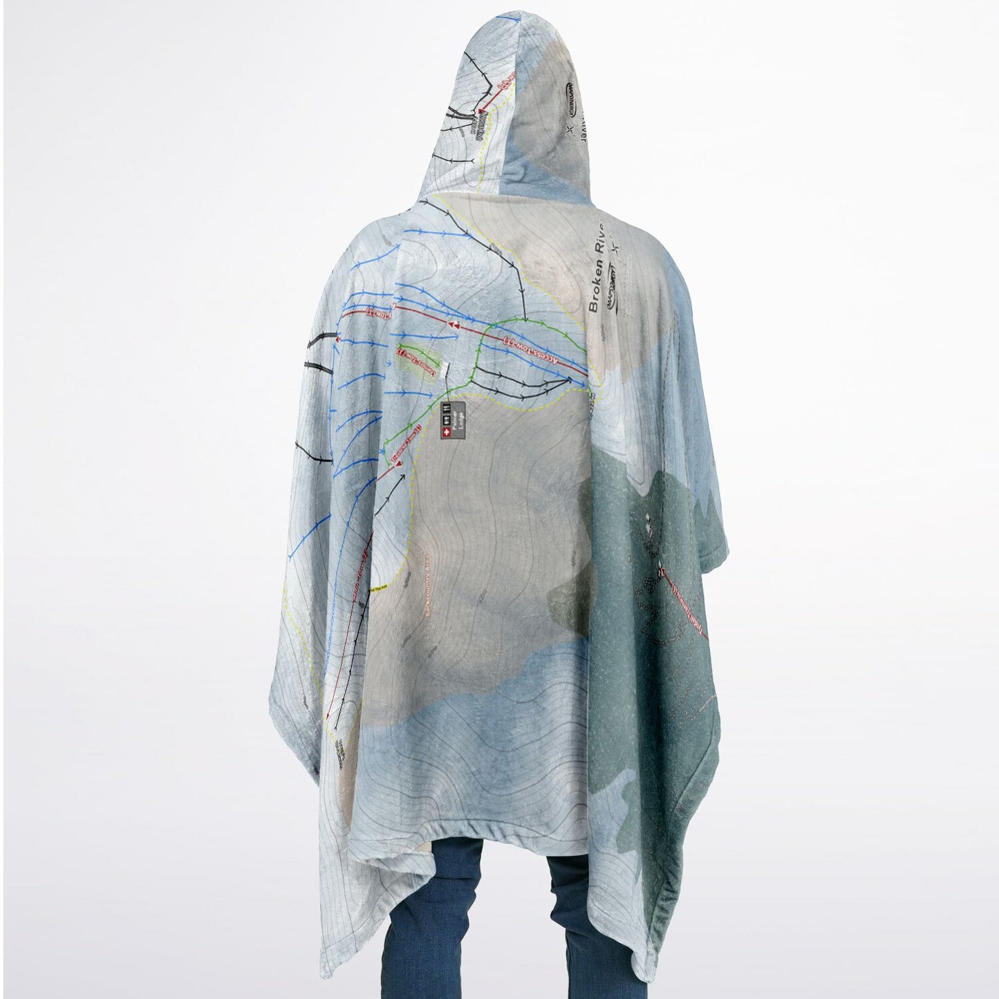 Broken Rive, New Zealand Ski Resort Map Flannel Blanket Poncho - Powderaddicts