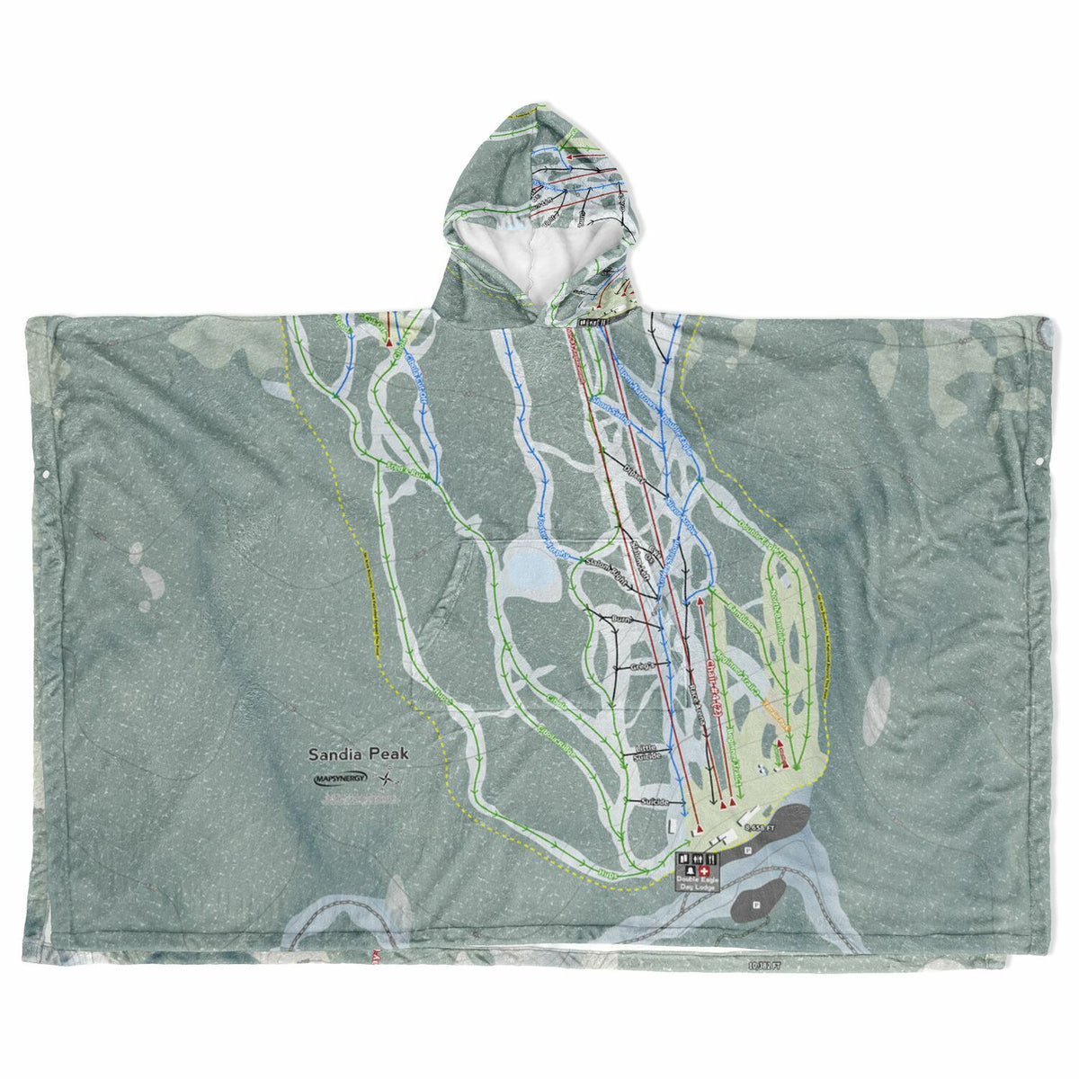 Sandia Peak, New Mexico Ski Resort Map Flannel Blanket Poncho