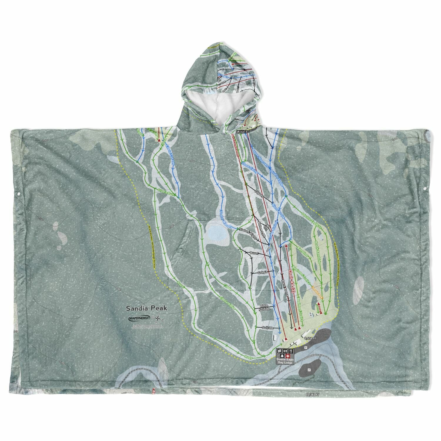 Sandia Peak, New Mexico Ski Resort Map Flannel Blanket Poncho