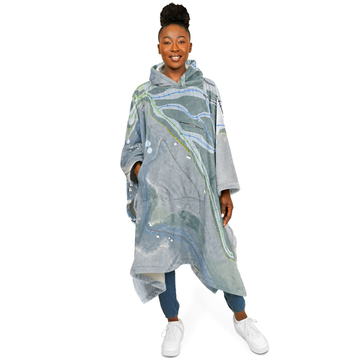 Swain, New York Ski Resort Map Flannel Blanket Poncho