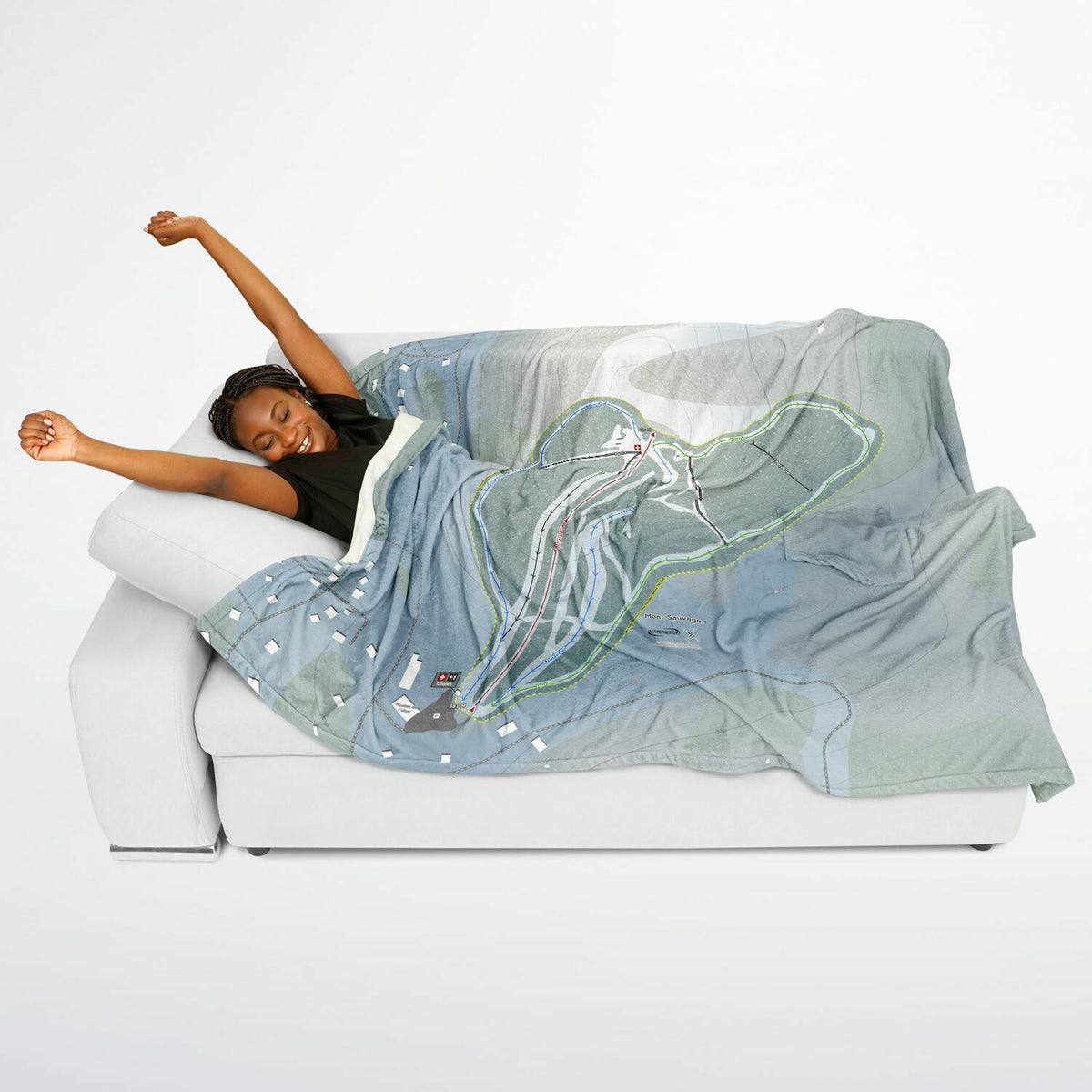 Mont Sauvage, Quebec Ski Resort Map Flannel Blanket Poncho