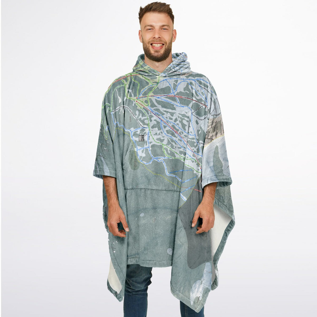 Bridger Bowl, Montana Ski Resort Map Flannel Blanket Poncho