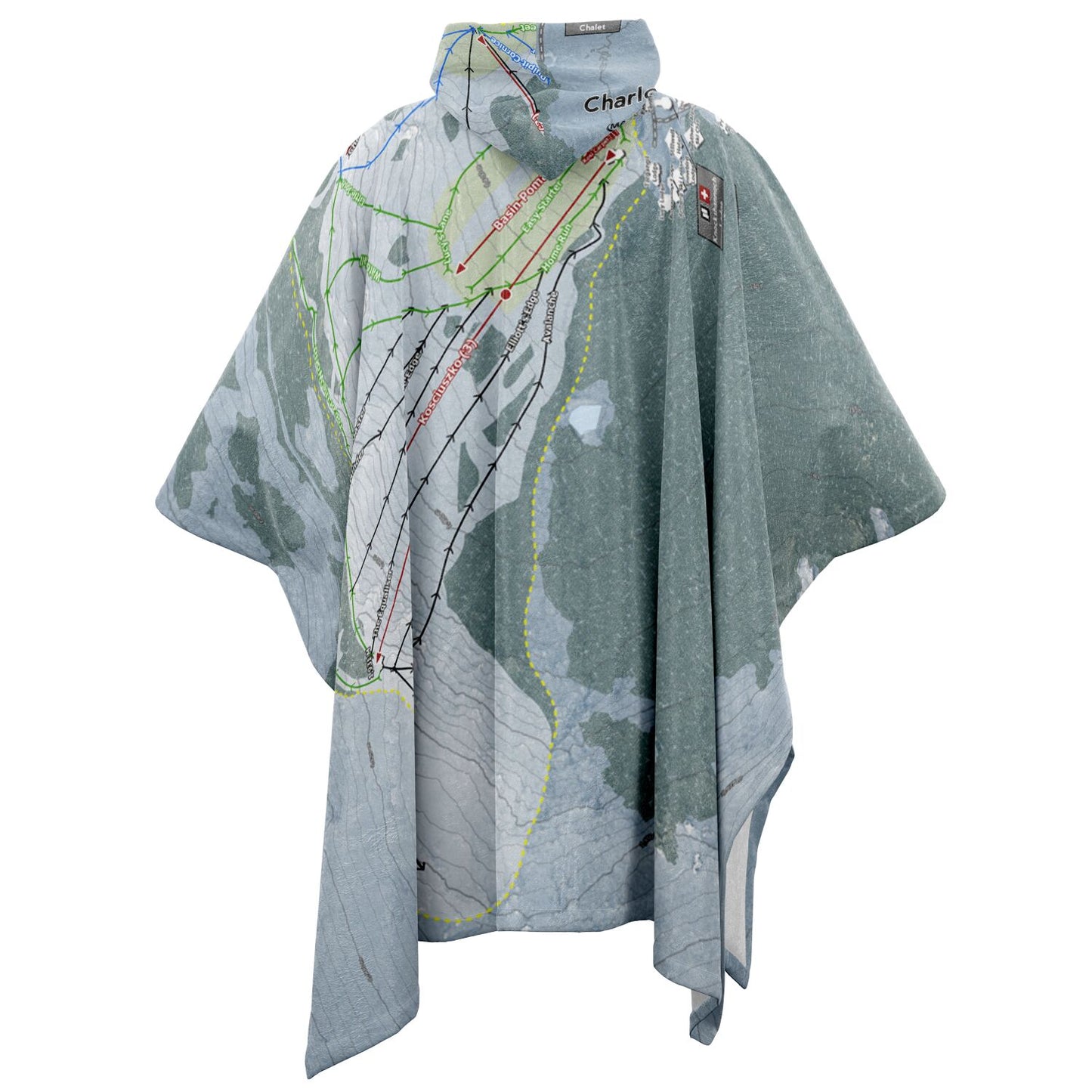 Charlotte Pass, Australia Ski Resort Map Flannel Blanket Poncho - Powderaddicts