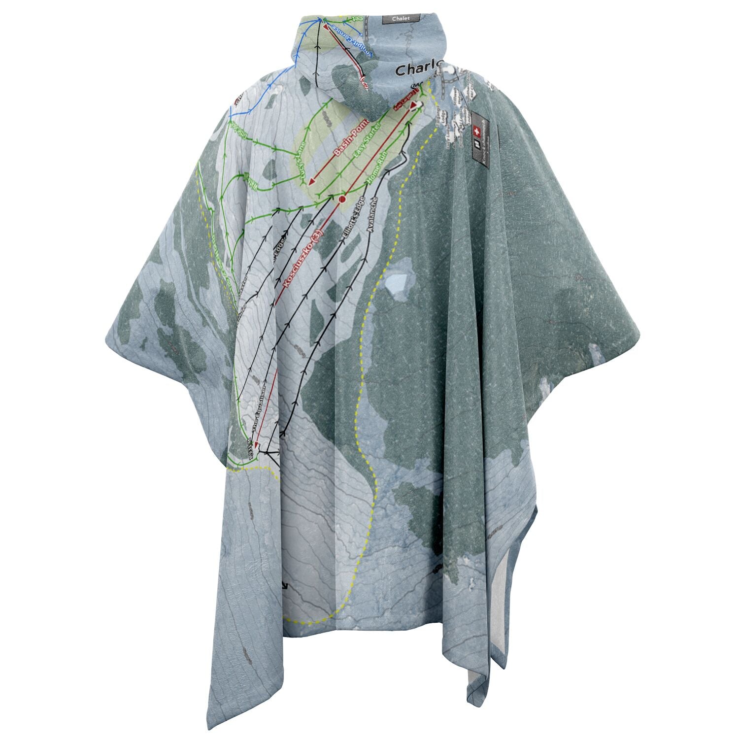 Charlotte Pass, Australia Ski Resort Map Flannel Blanket Poncho - Powderaddicts